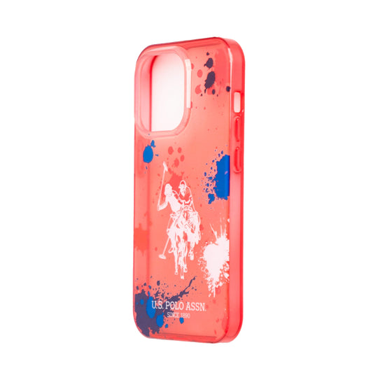 جراب CG MOBILE USPA PC/TPU بنمط رش وشعار حصان خفيف الوزن/أنيق/كلاسيكي/حماية من الصدمات/مقاوم للخدش متوافق مع iPhone 14 Pro max 6.1 بوصة (أحمر)