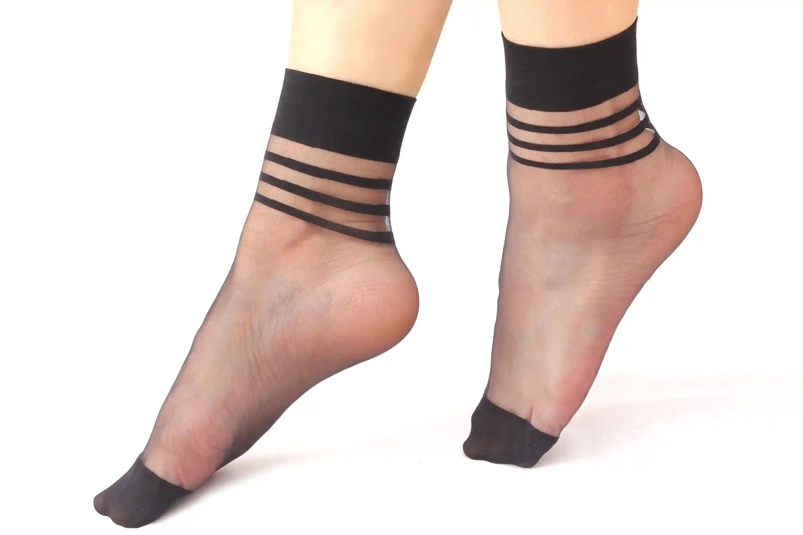 Charmaine Women Ankle-High Ultra Sheer Socks With Striped Cuffs - Safqqa Egypt