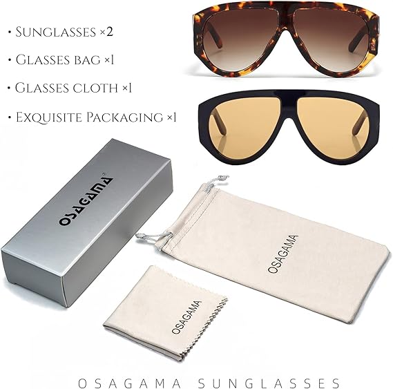 OSAGAMA Women Oversized Aviator Sunglasses Brown Retro Style