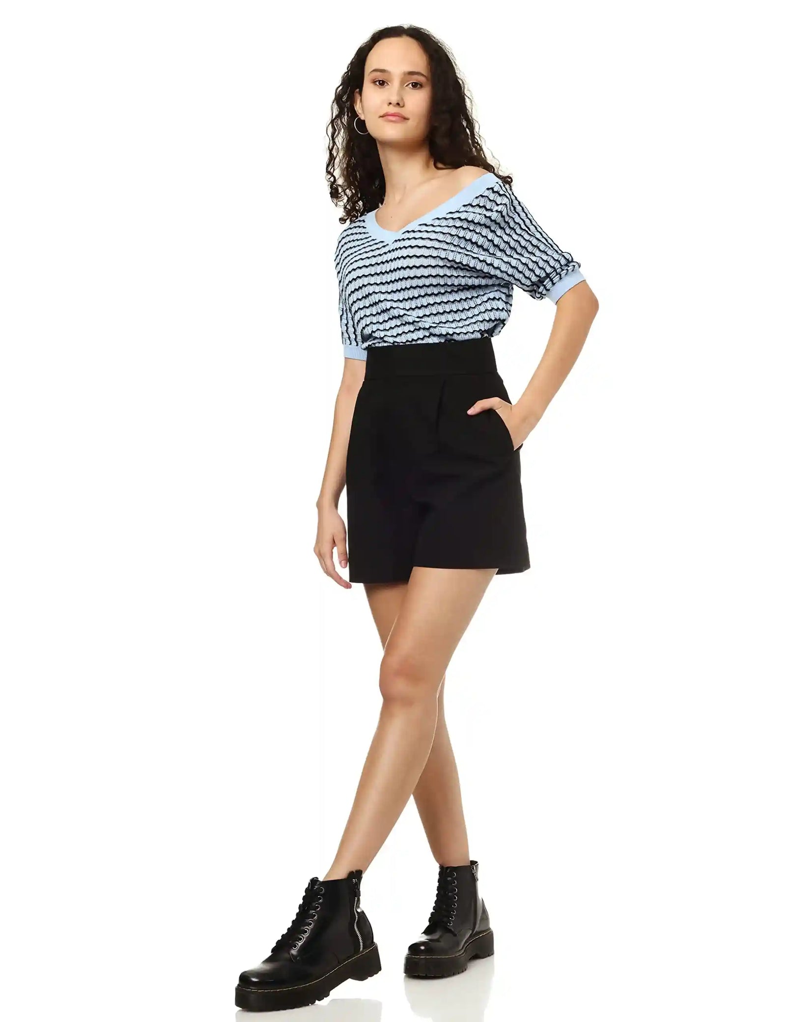 Elle Blouses For Womens Short Sleeves V-Neck Patterned Top for Women - Safqqa Egypt