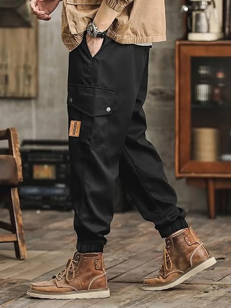 Lymio Men Cargo Pants Black Comfortable Casual Utility Trousers – Safqqa Egypt
