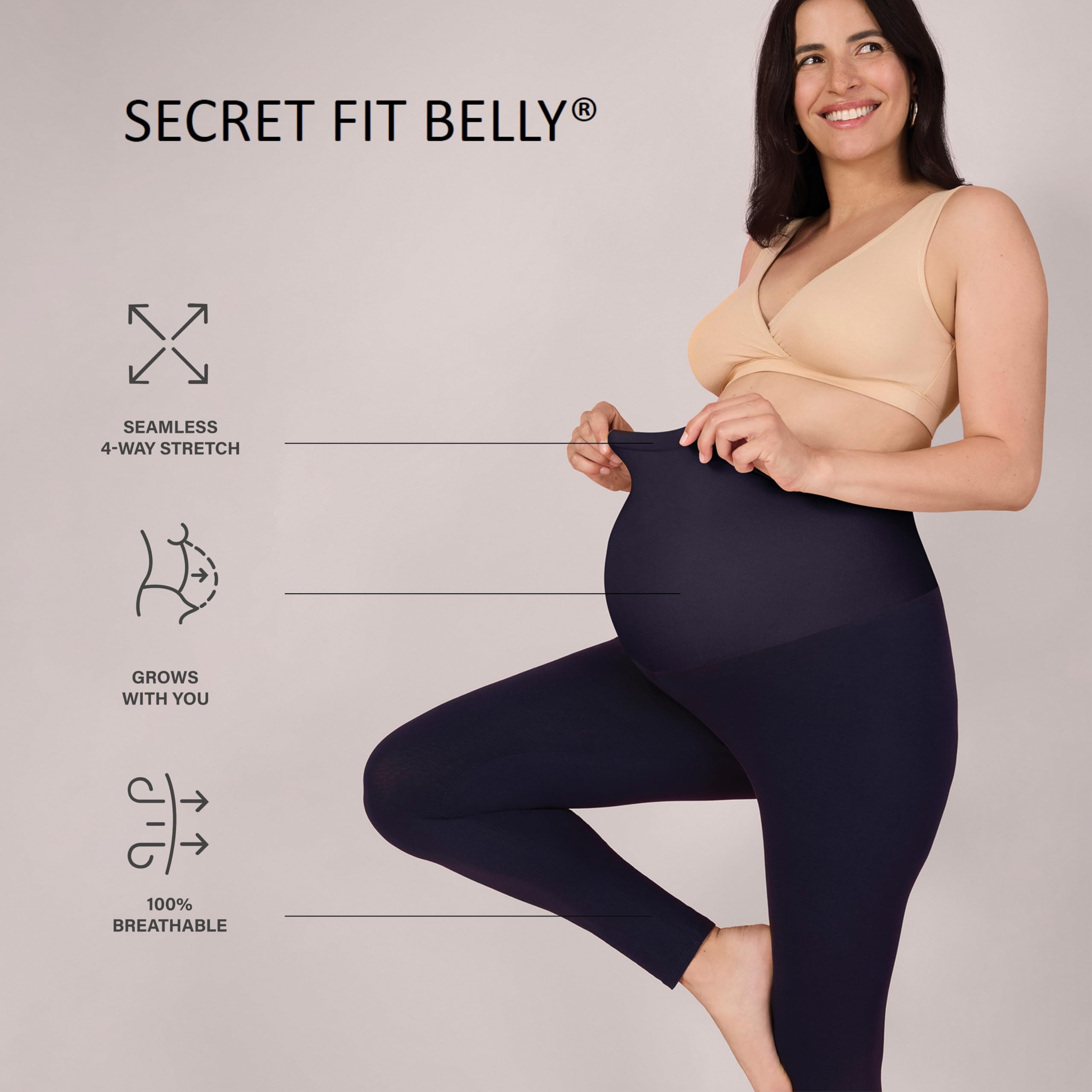 Motherhood MATERNITY womens Essential Stretch Full Length Secret Fit Over the Belly Pregnancy  Leggings