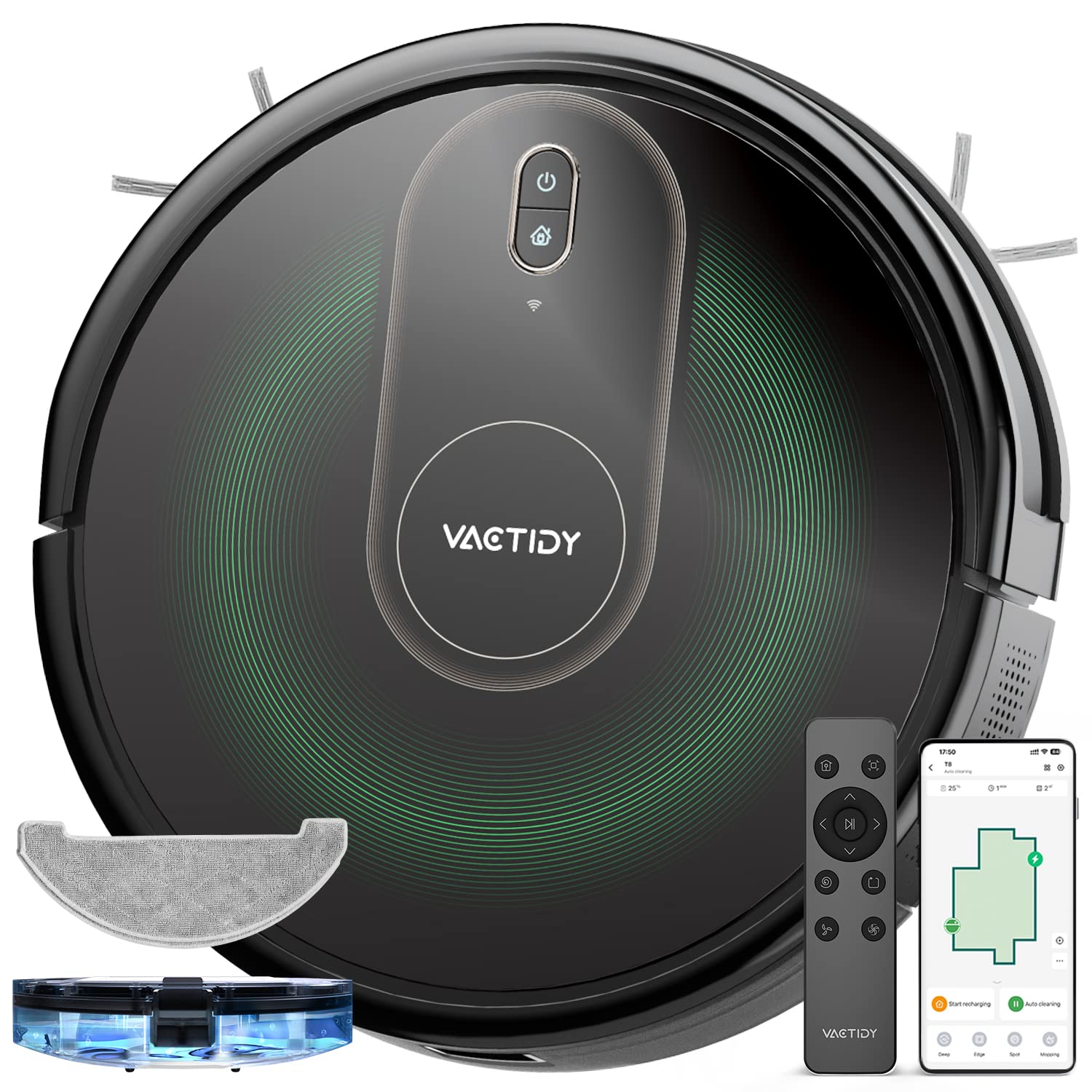 Vactidy Nimble T8 Robot Vacuum and Mop Combo - Slim, Powerful Suction, GyroNav, Siri/App/Alexa Control, Self-Charging, Ideal for Hard Floors, Carpets & Pet Hair