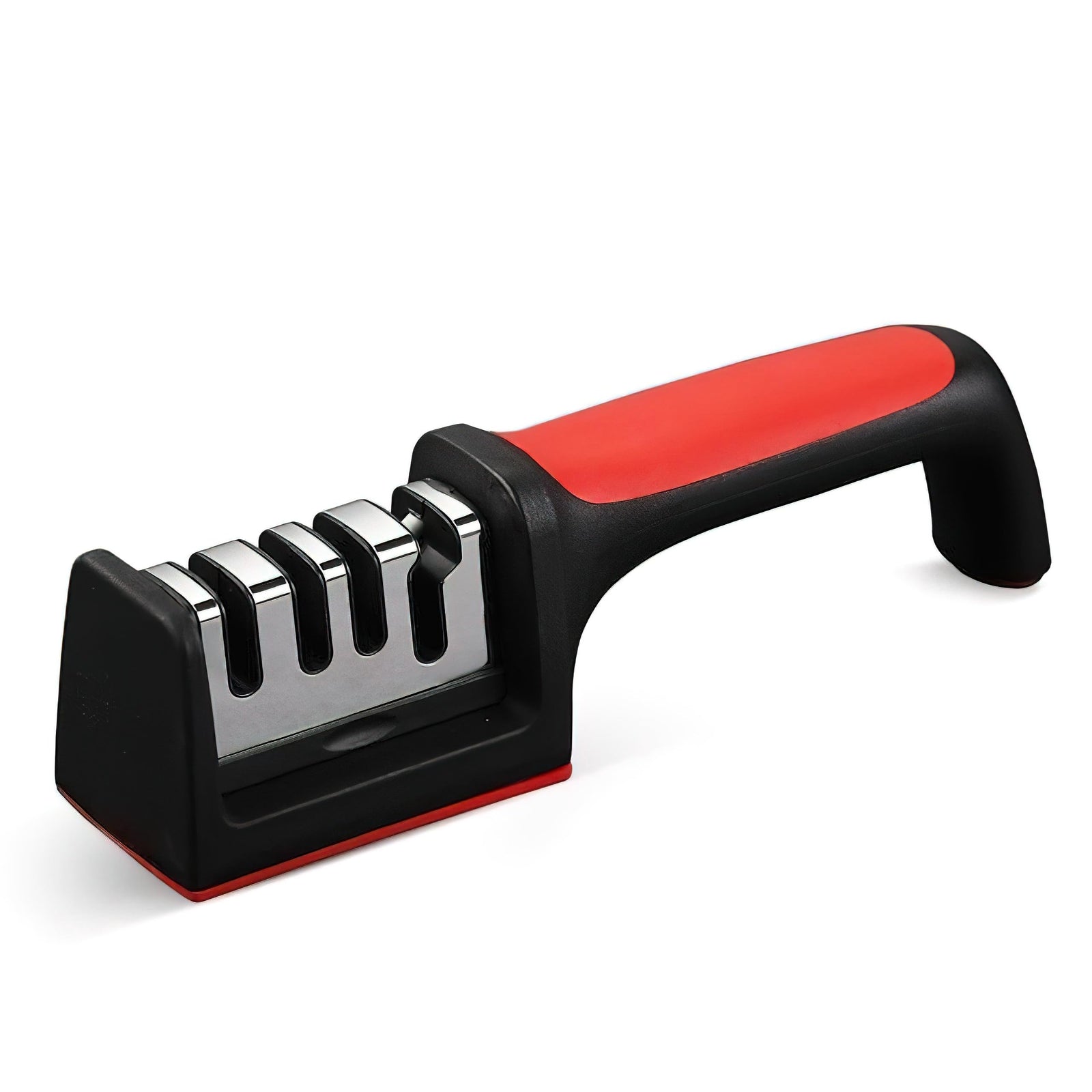 Generic Professional Knife Sharpener - Non-Slip Base, Fast Sharpening, 3 Stage Manual Sharpener for Kitchen Utensils (Red and Black)