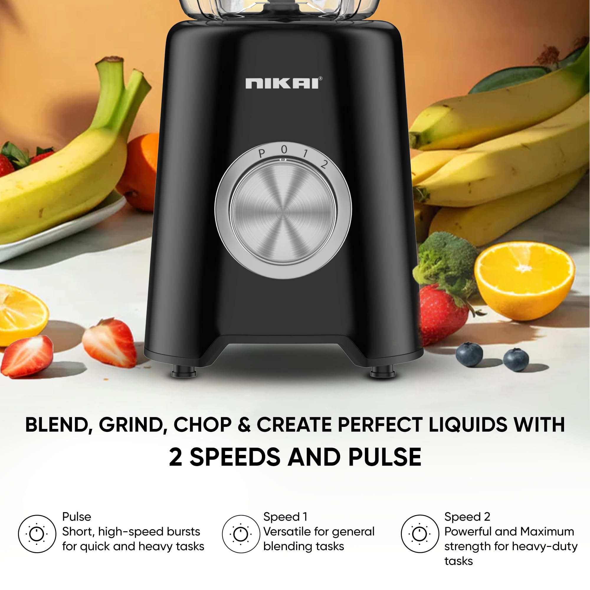 Nikai 3-in-1 Blender with 3 Unbreakable Jars, 1.5 Ltr Liquid Jar, 1 Coffee Grinder & 1 Meat Mincer, 2 Speeds, Perfect for Dry & Wet Fine Grinding, Mixing & Juicing - NB2900NA1 Black - Have Scratches