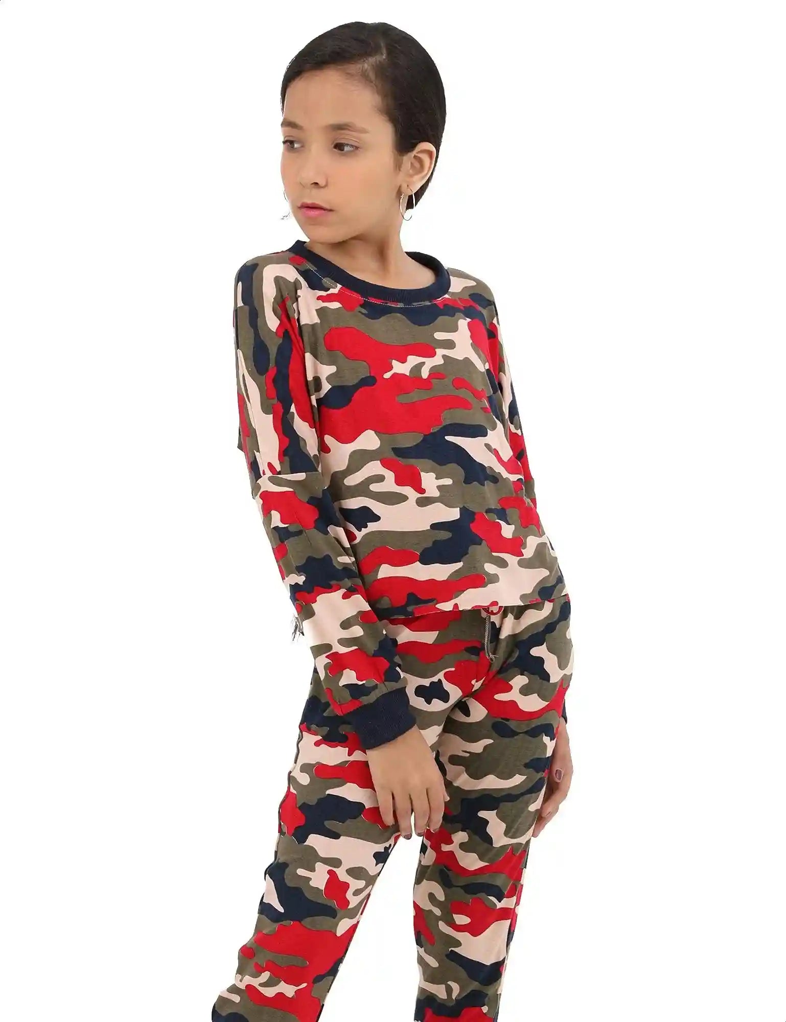 بيجامة نسائية للبنات، تي شيرت مطبوع بأكمام طويلة مع بنطلون بخصر مطاطي ورباط