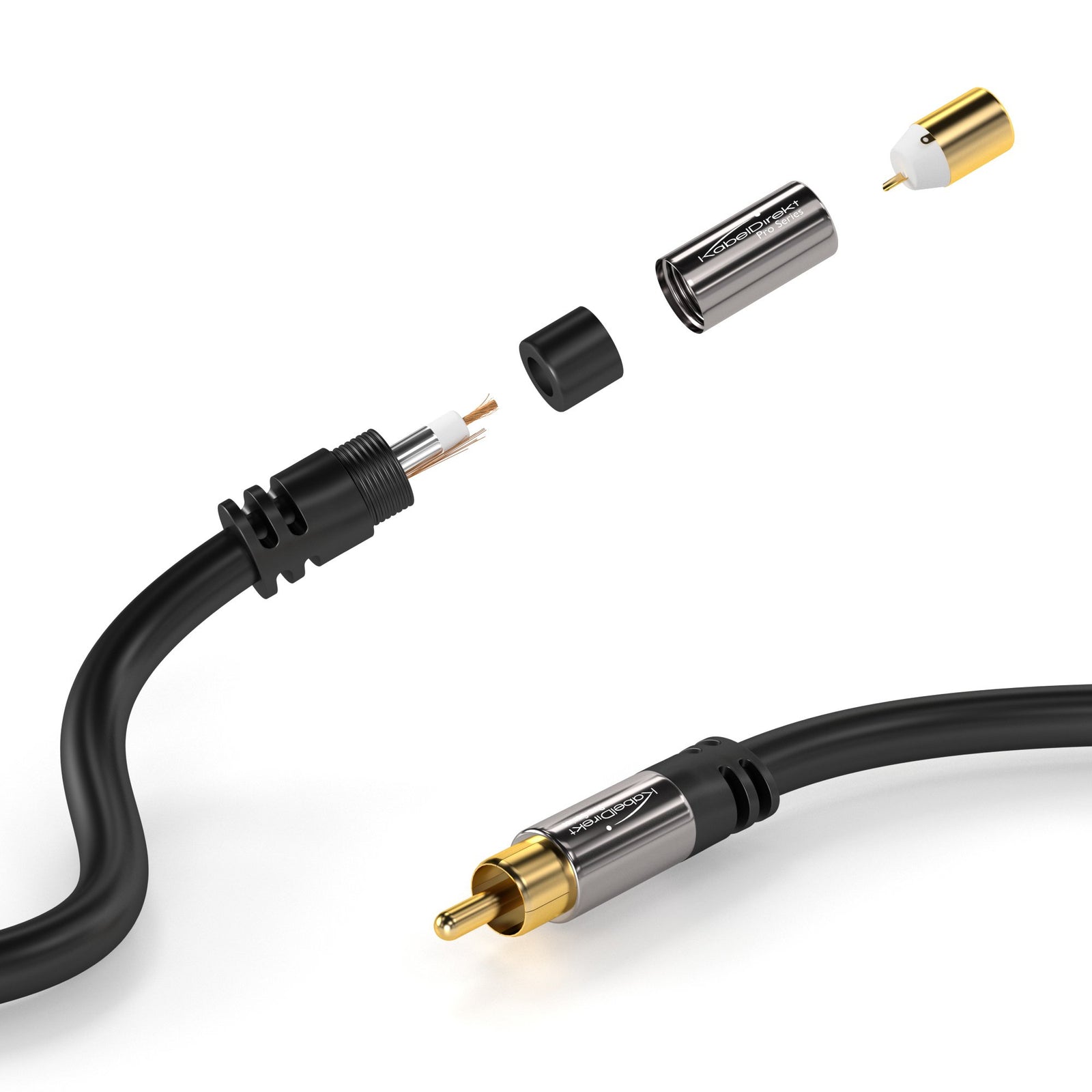 KabelDirekt 478 10m RCA/phono extension lead cable, audio/digital/video (coax male to female, for subs/amps/Hi-Fis, analogue/digital audio or composite video, 75 ohm) black