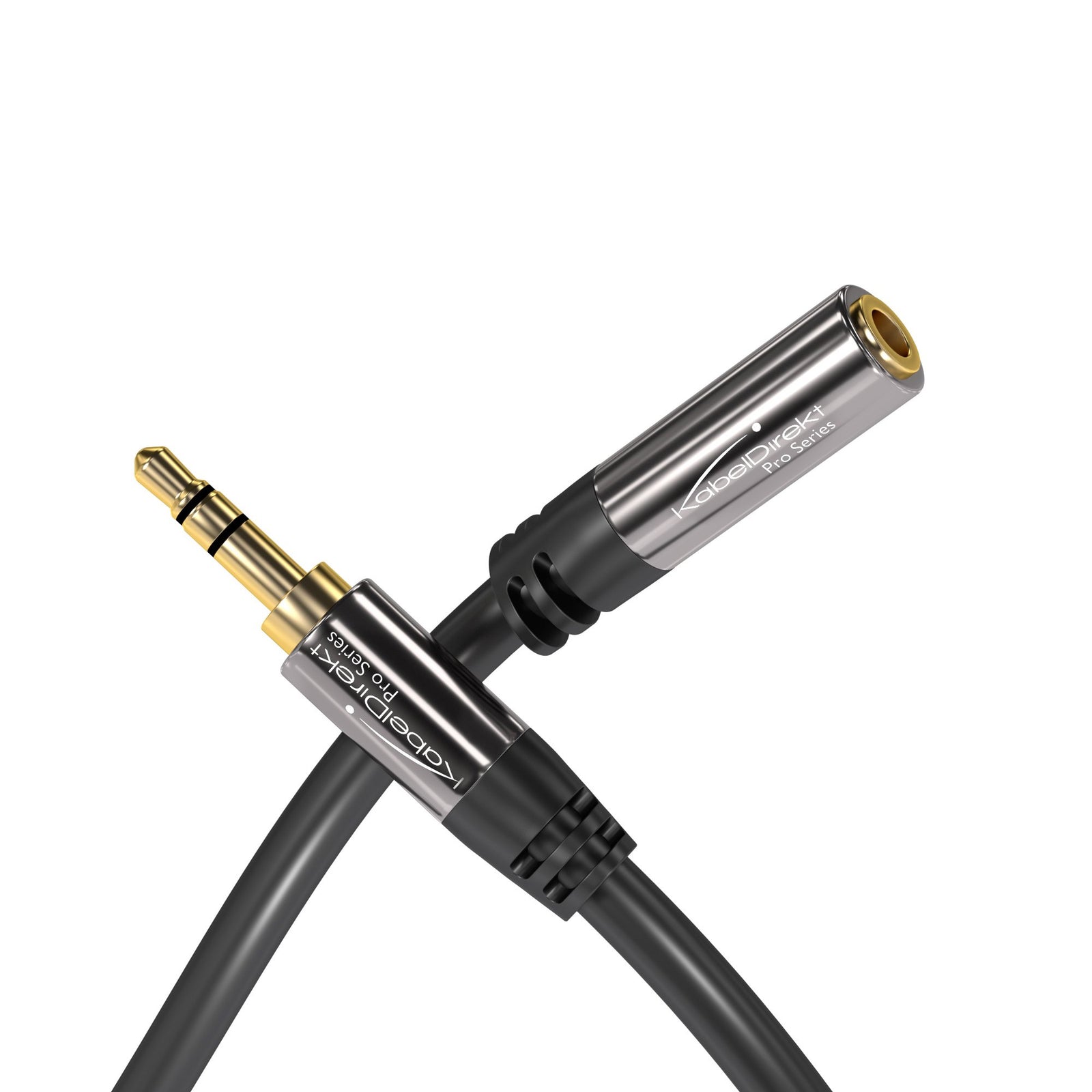 KabelDirekt 325 2m Headphone Extension Lead Cable, 3.5mm connectors (aux audio male jack plug/female jack, practically unbreakable metal casing, perfect for headphones) black