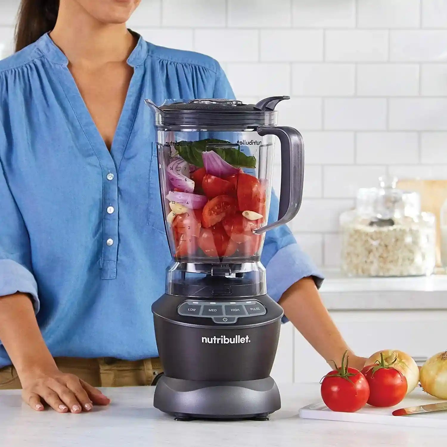 NutriBullet Full Size Blender + Combo , 7 Piece Set, Multi-Function High Speed Blender, Mixer System with Nutrient Extractor, Smoothie Maker, Dark Grey, 1000 Watts, NBC-0910B - Safqqa Egypt