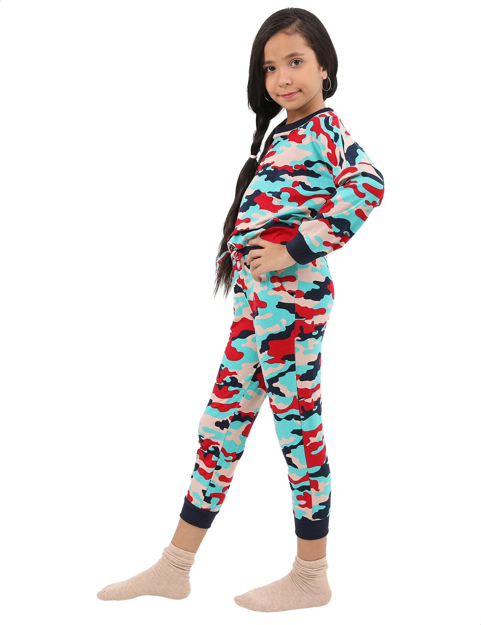 Kady Girls Printed Long Sleeves T shirt with Drawstring Elastic Waist Pants Pajama Set