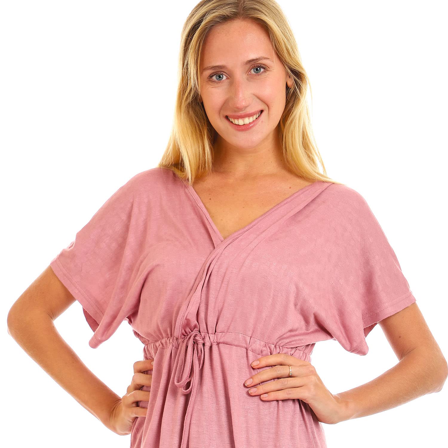 JAMILA Women Deep V neck Dress With Waist Drawstring DRESS