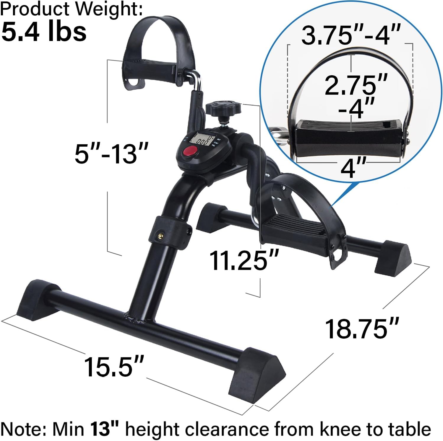 Vaunn Desk Bike Pedal Exerciser with Electronic Display for Indoor Physical Therapy