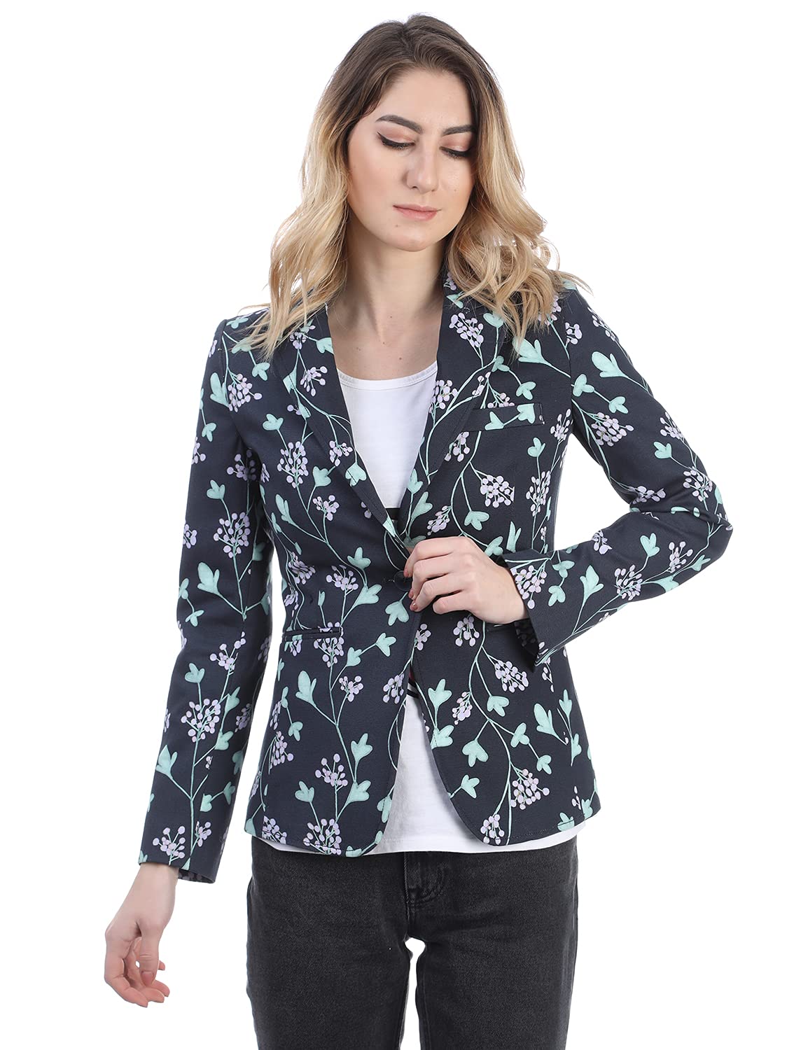 Chica Floral One-Button Fitted Blazer for Women - Safqqa Egypt