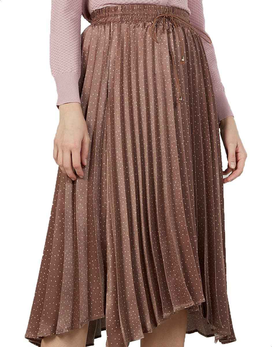 Splash Polka-Dot Pattern Asymmetric-Hem Pleated Midi Skirt for Women