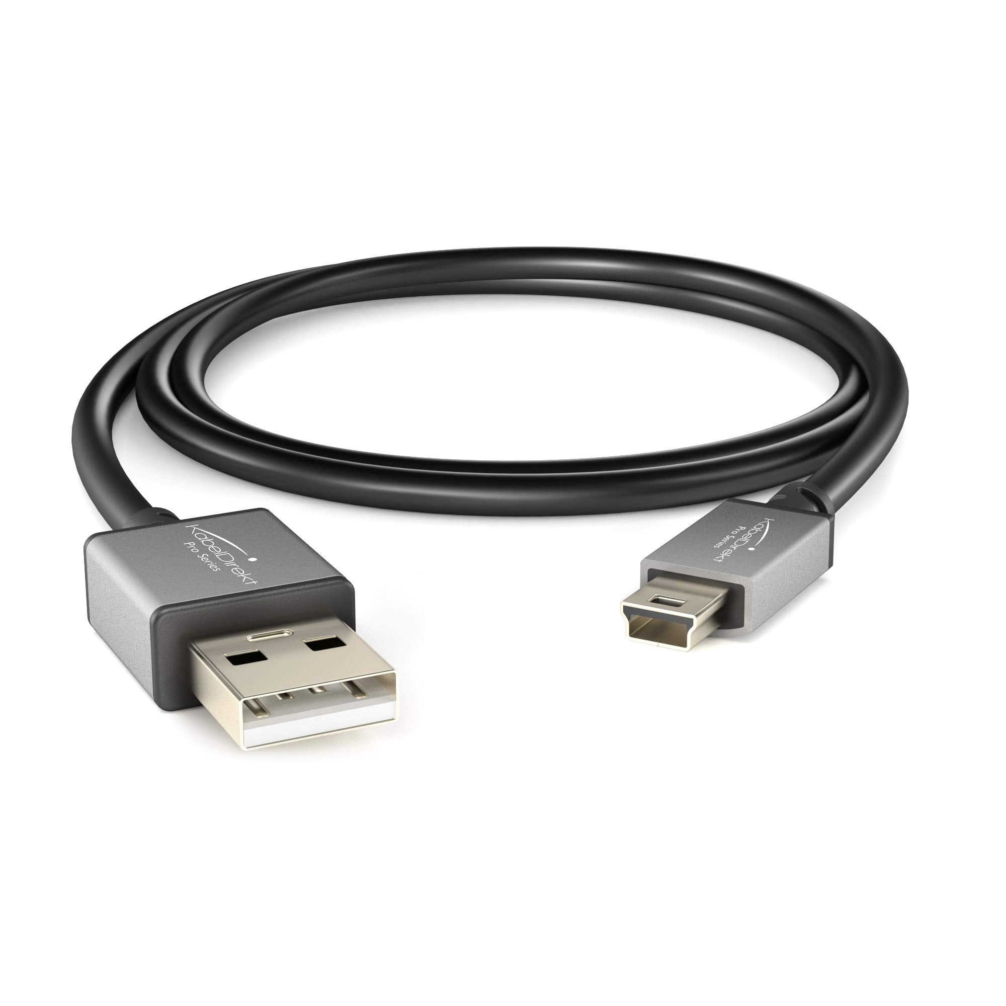 KabelDirekt – Mini USB 2.0 cable – 1m – (high-speed data cable and charger cable, suitable for hard drives, digital cameras, navigation devices with a Mini USB port, black/space grey) – PRO Series
