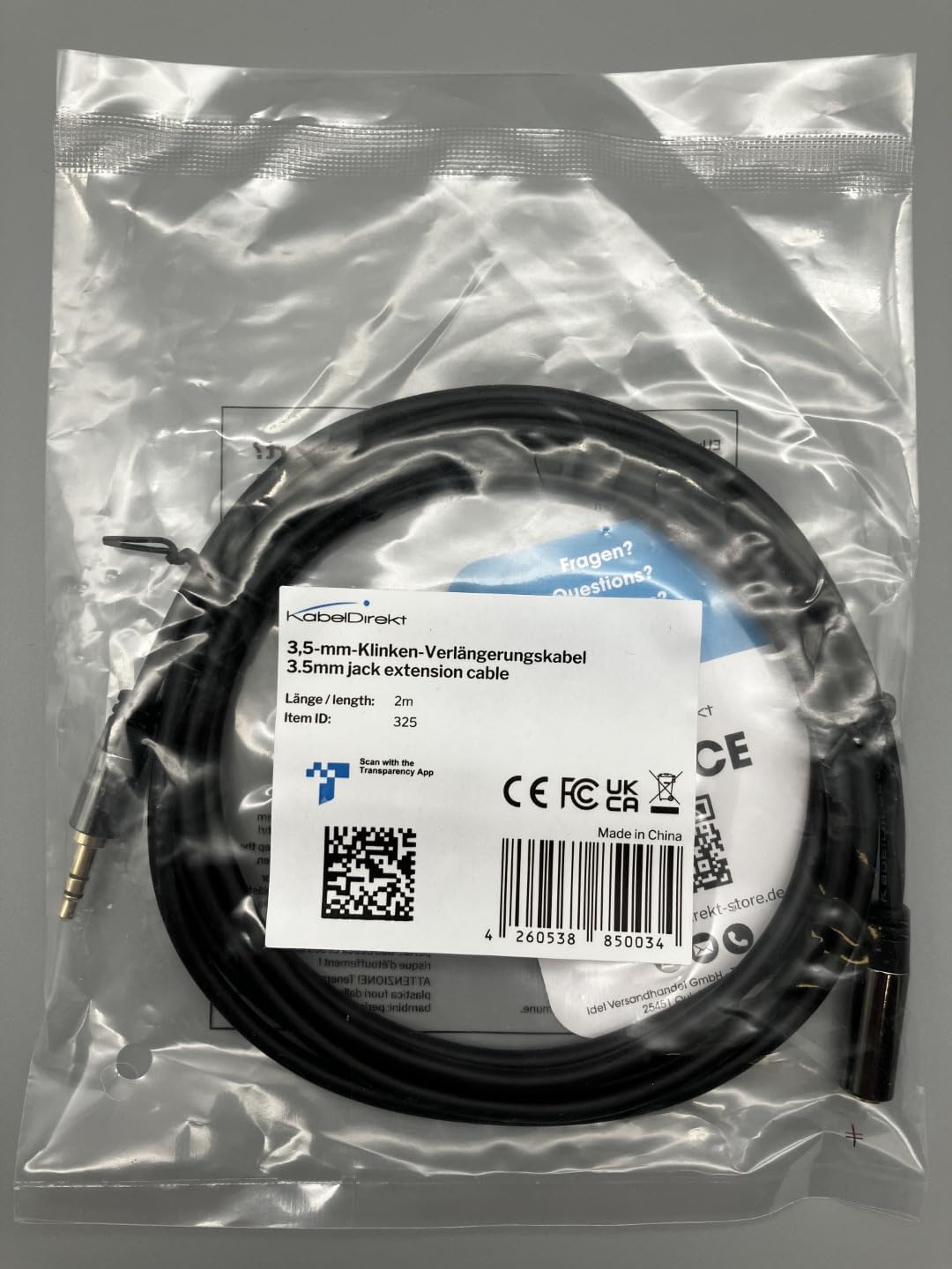 KabelDirekt 325 2m Headphone Extension Lead Cable, 3.5mm connectors (aux audio male jack plug/female jack, practically unbreakable metal casing, perfect for headphones) black