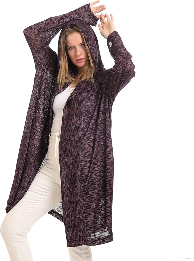 JAMILA Women’s Hooded Winter Cardigan Sweater – Open Neckline
