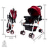 BABY PLUS Baby Pram Stroller With Sunshade Canopy & Adjustable Footrest/With Snack Tray/Safety Belt/Swivel Wheels/Reclining Position/Large Storage Basket/Unisex/ 12 To 36 Months/Wine Black/Red