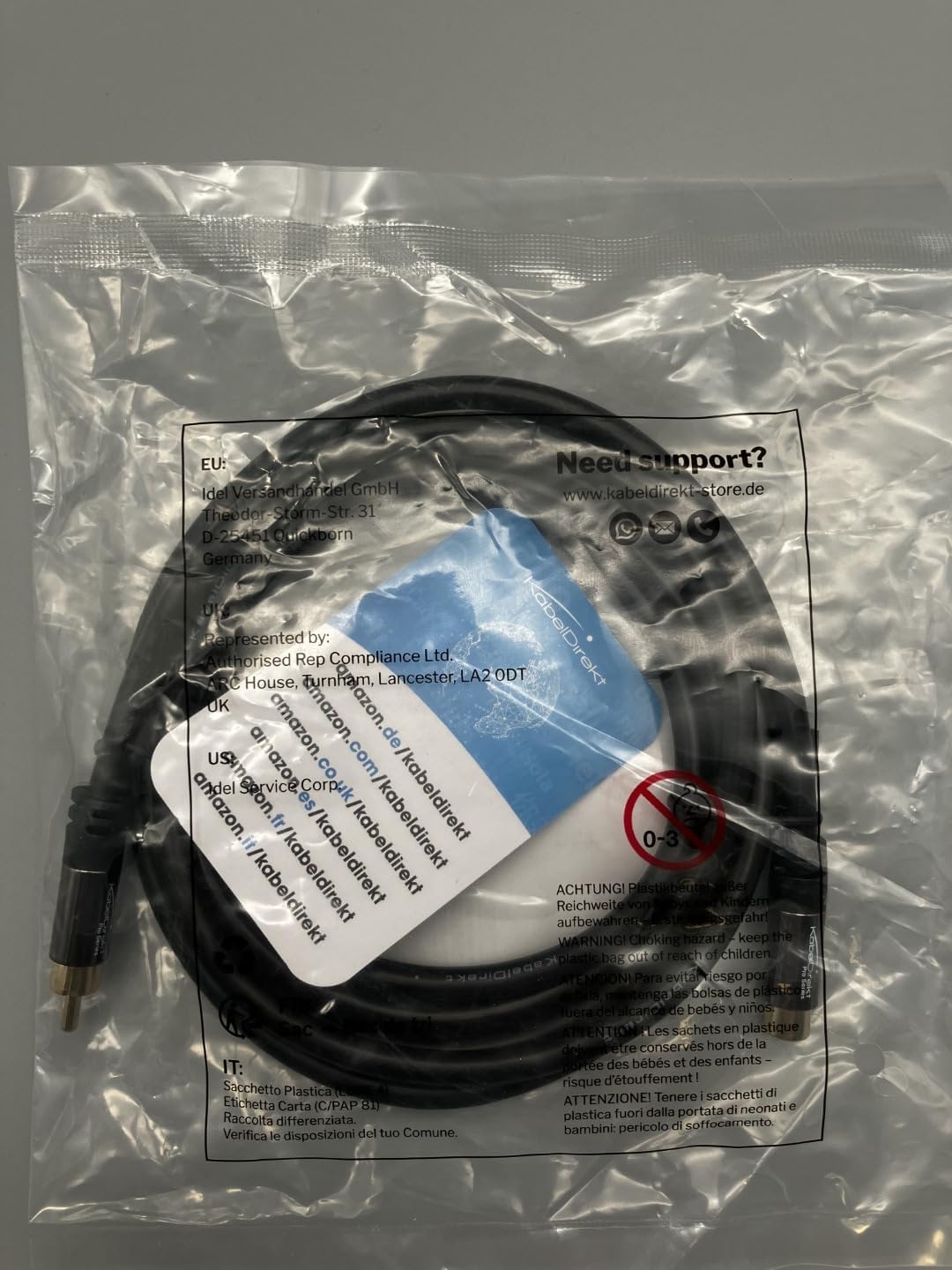 KabelDirekt 474 2m RCA/phono extension lead cable, audio/digital/video (coax male to female, for subs/amps/Hi-Fis, analogue/digital audio or composite video, 75 ohm) black