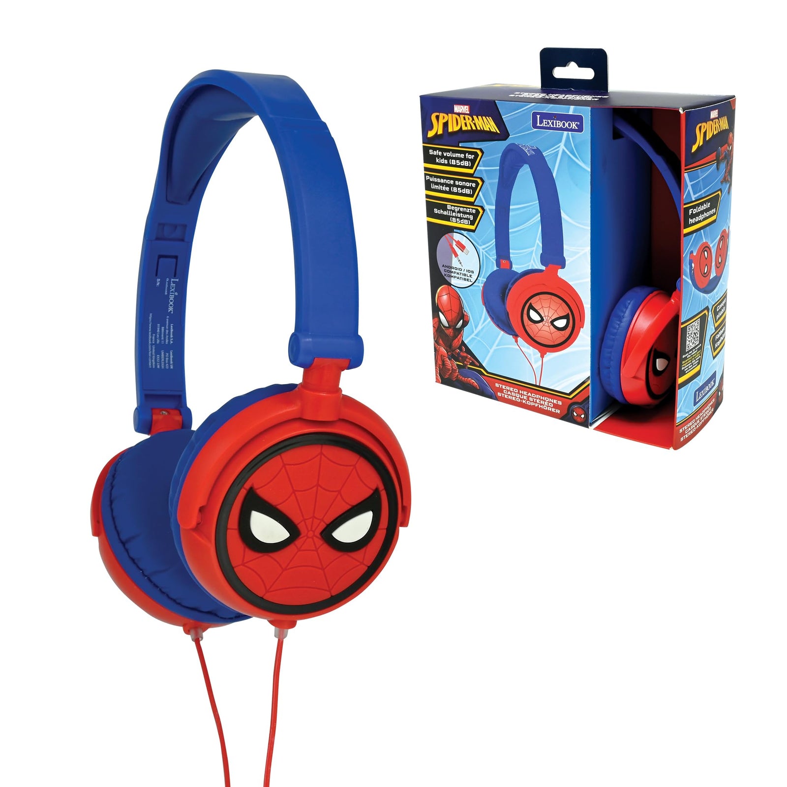 Lexibook  Spider-Man Peter Parker Stereo Headphone, kids safe, foldable and adjustable, red/blue, HP010SP