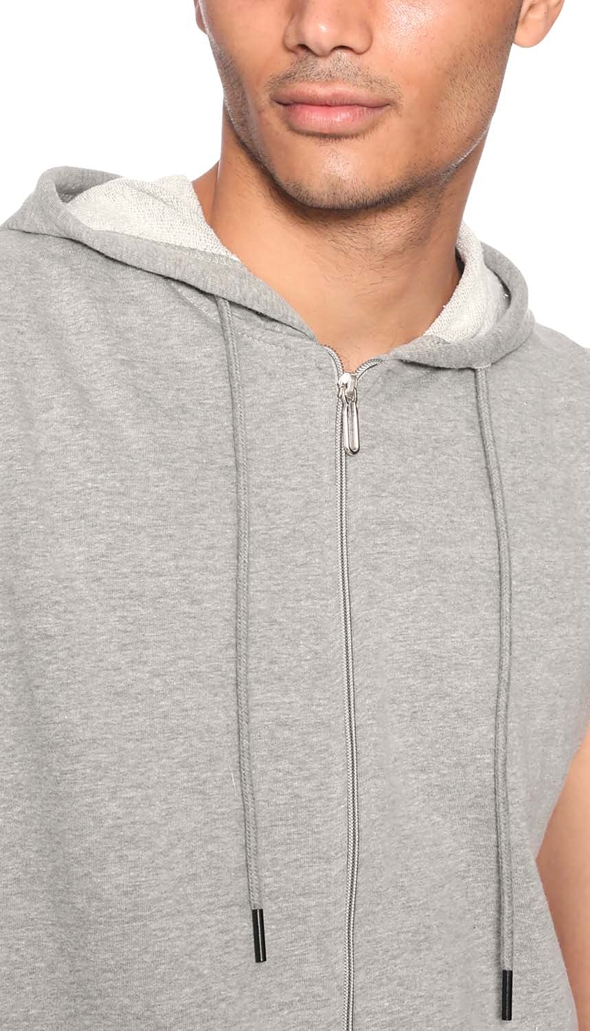 Stylish Men’s Sleeveless Cotton Zip-Up Hoodie with Side Pockets