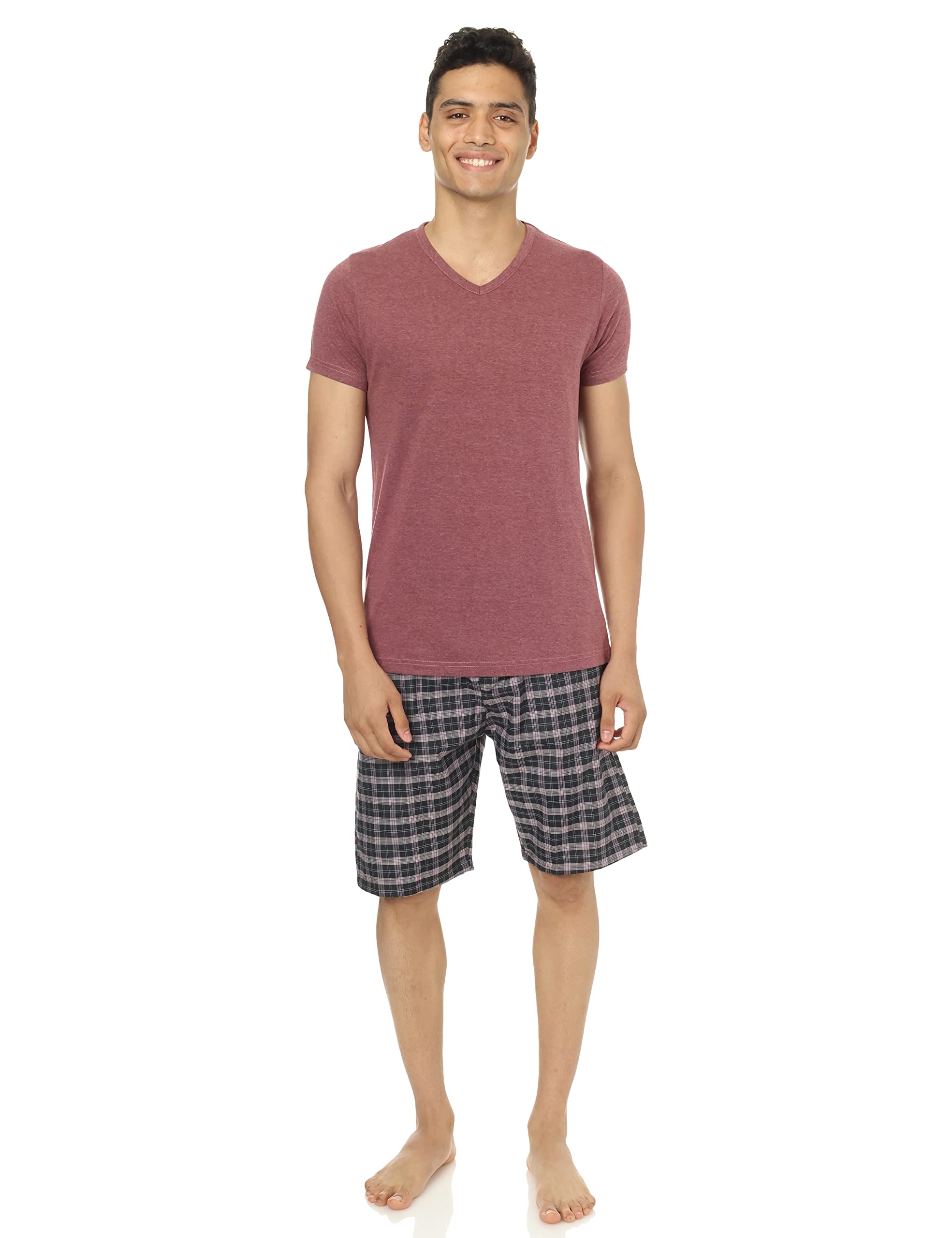 Men’s Plaid Pyjama Shorts & Shirt Set with Pocket – Comfortable Sleepwear
