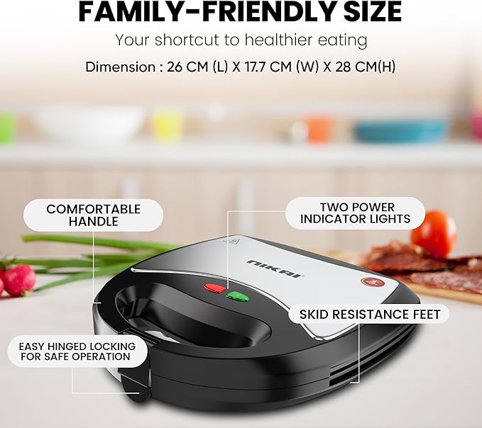 Nikai 3-in-1 Sandwich Maker 750W Non-Stick Plates NGT323D