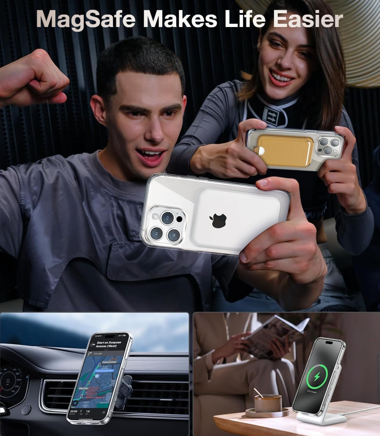 غطاء شفاف كريستالي لهاتف iPhone 15 Pro Max، متوافق مع MagSafe، لا يصفر، مقاوم للصدمات، مضاد للخدوش، خفيف الوزن، نحيف، غطاء خلفي متين، غطاء أكريليك شفاف مغناطيسي لهاتف iPhone 15 Pro Max 6.7