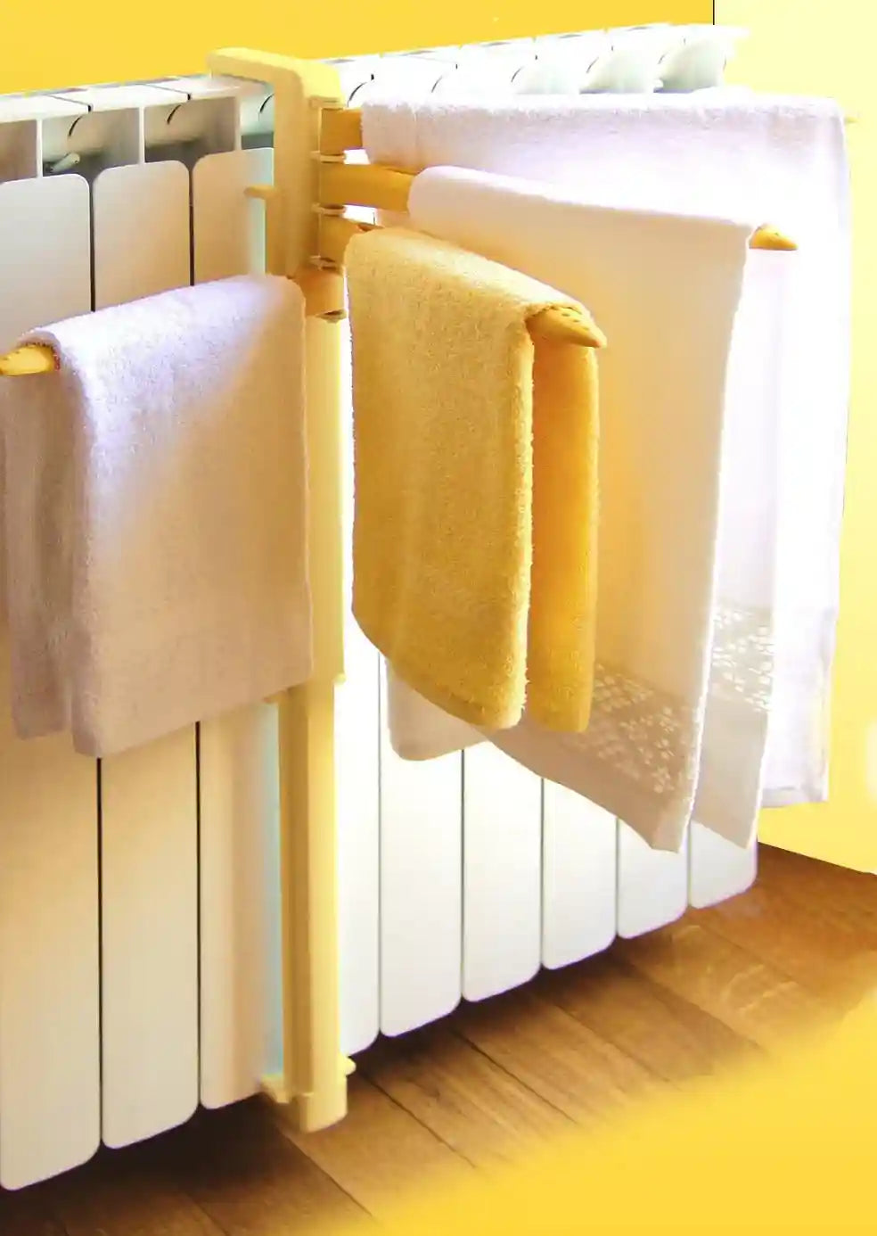 رف المناشف يُعلق مباشرة على المدفأة لتجفيف المناشف أو الملابس باستخدام حرارة 