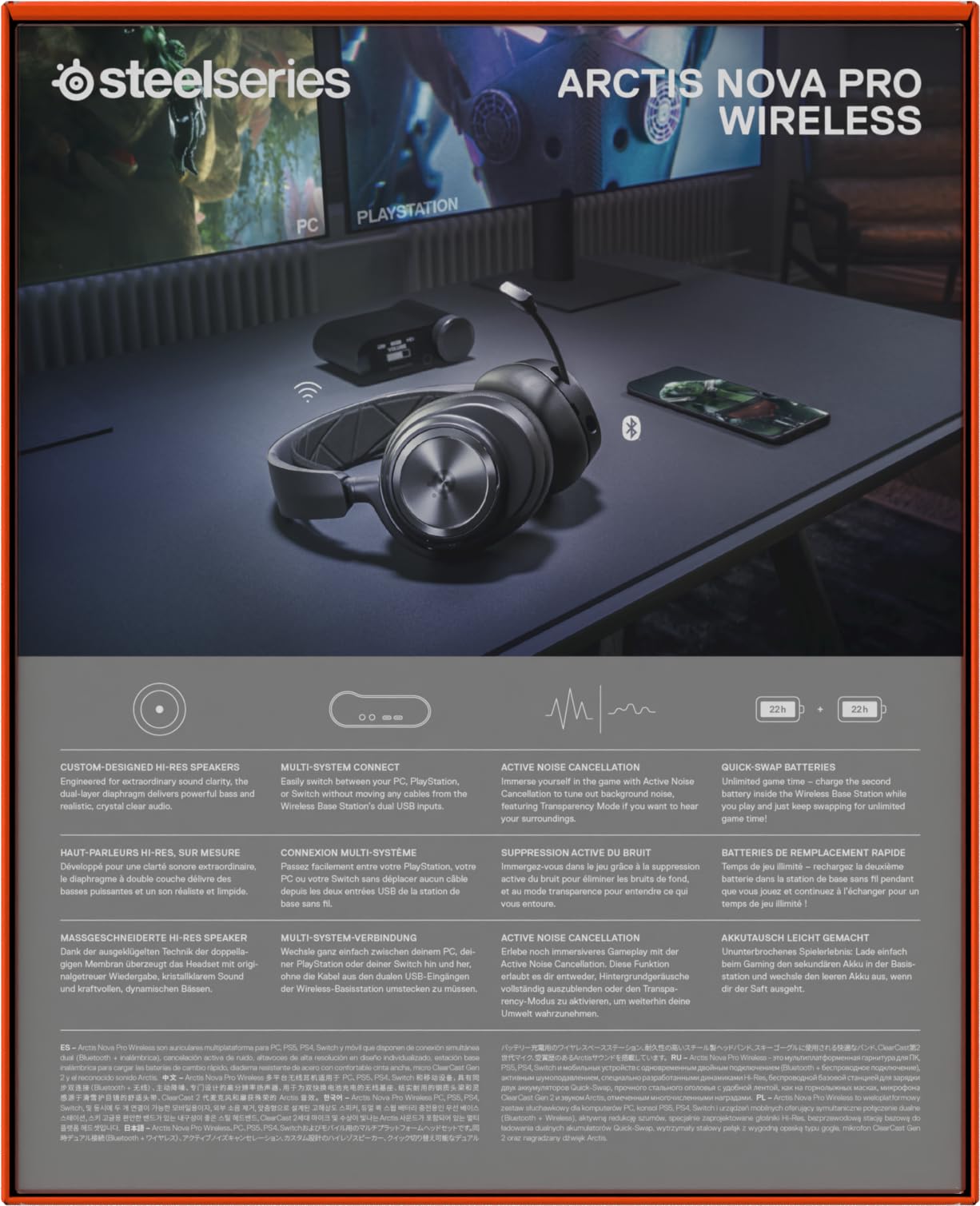 SteelSeries Arctis Nova Pro Wireless - Multi-System Gaming Headset - Premium Hi-Fi Drivers - Active Noise Cancellation - Infinity Power System - PC, PS5, PS4, Switch, Mobile