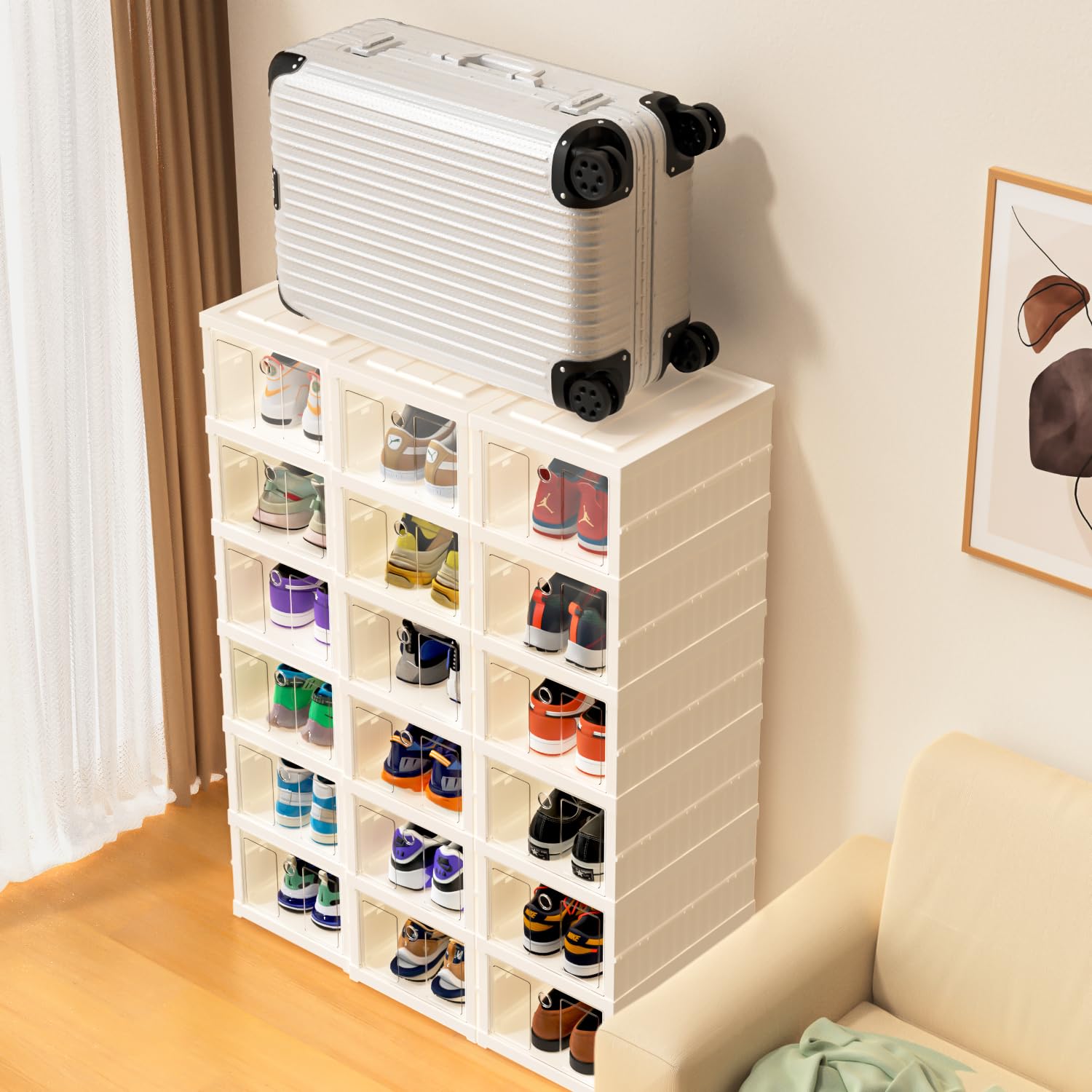 CFBF Foldable Shoe Storage Box – 6-Tier Plastic Cabinet with Clear Door