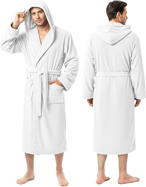 NY Threads Men's Hooded Fleece Bathrobe White – Safqqa Egypt