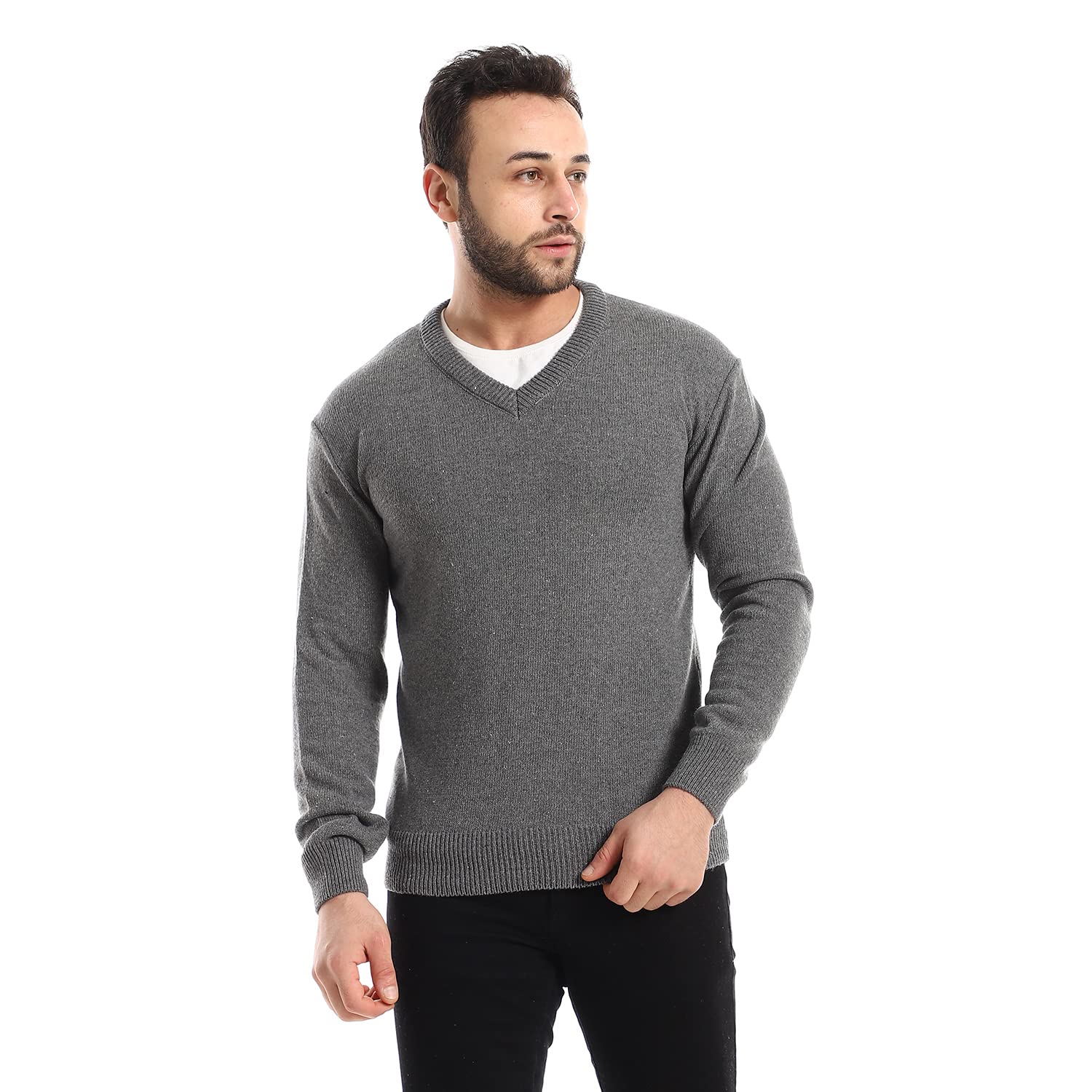 Andora mens V-Neck Knitted Solid Pullover Sweater