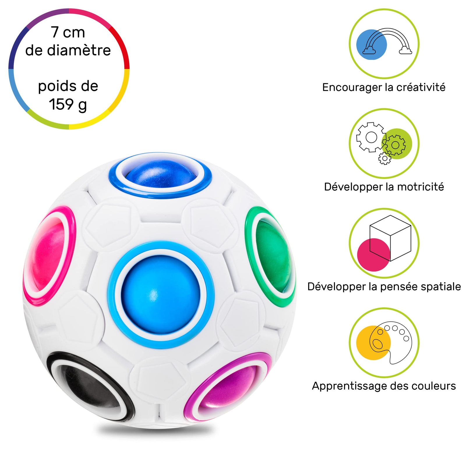 CUBIDI Rainbow Puzzle Ball, Matching Game, Fun Stress Reliever, Magic Ball Brain Teaser, Fidget Toys for Children Teens & Adults (6-10 Years, Multi-color)