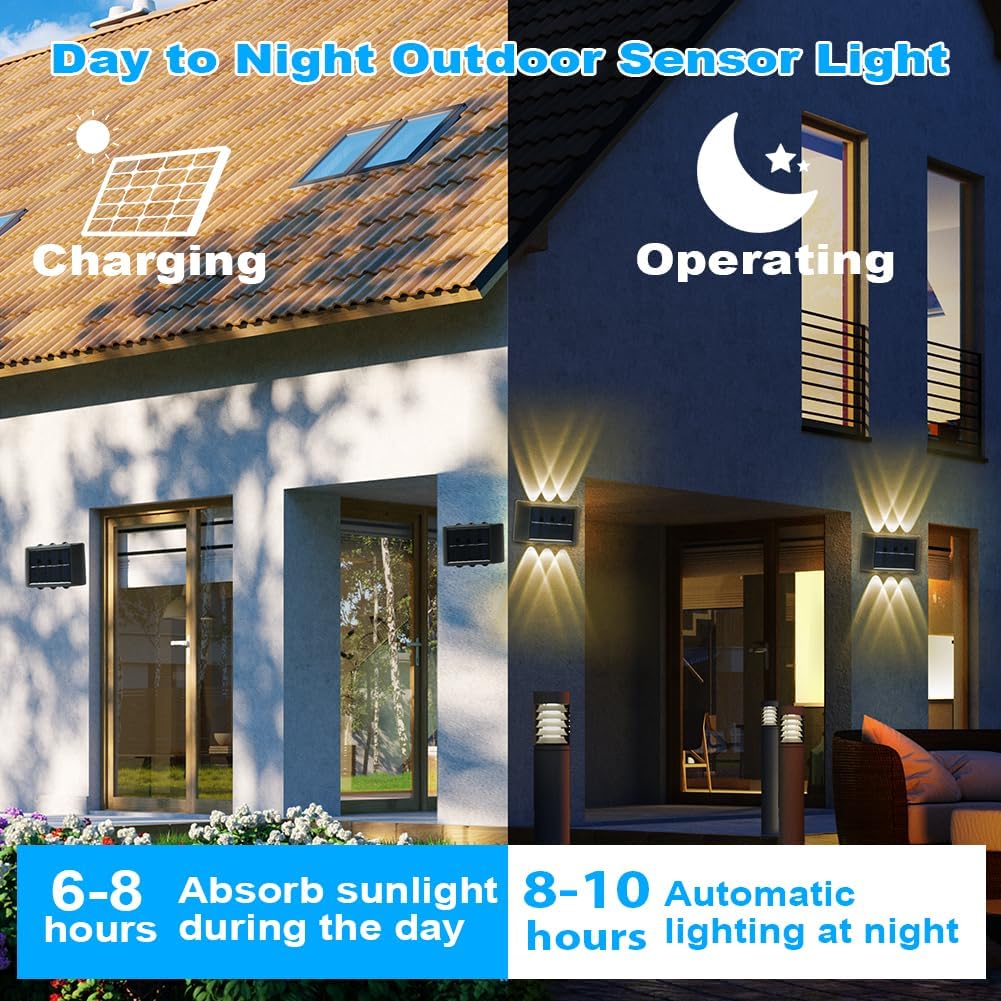 flintronic 2 Pieces Solar Wall Lamp, Adjustable Solar Lamps with 6 LED Warm Lamp, Outdoor Solar Lights, IP65 Waterproof, for Porch, Path, Garage (Without Box) - Safqqa Egypt