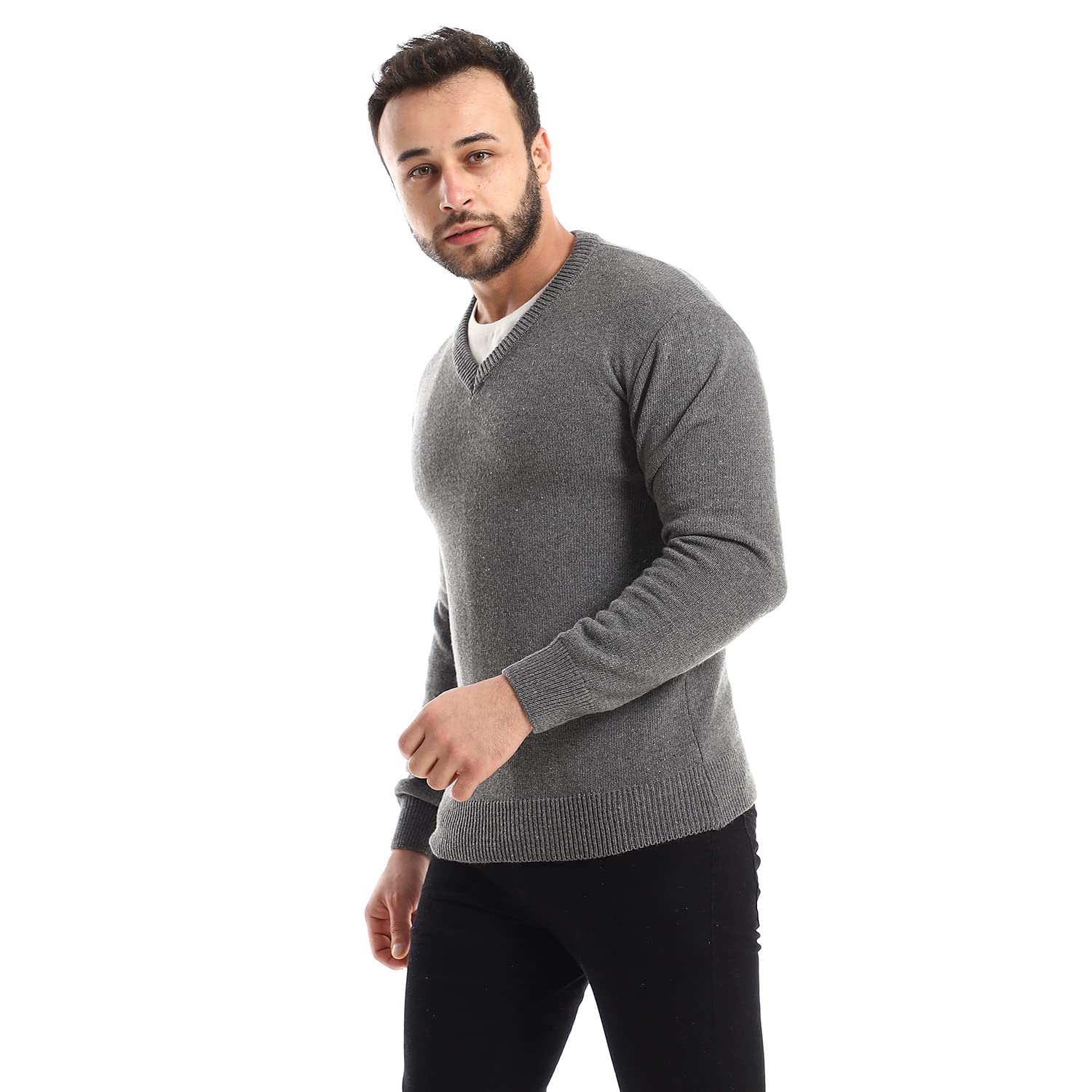 Andora mens V-Neck Knitted Solid Pullover Sweater