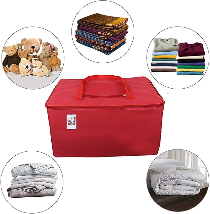 Fun Homes Small Foldable Underbed Storage Bag – Lightweight Rexine Jumbo Organizer with Zipper & Handle