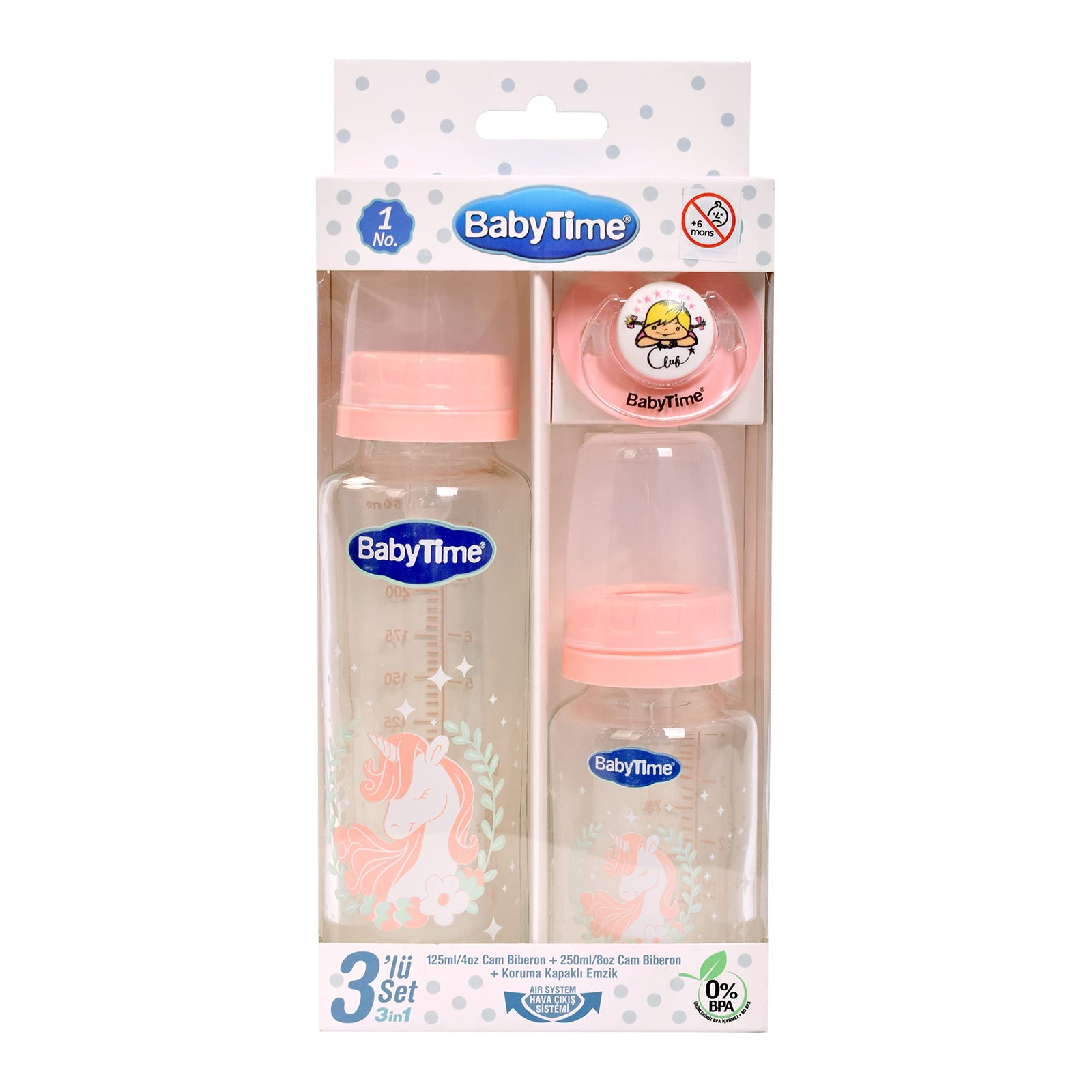 Baby Time Baby Accessories BT207 3 N1 SET Bottle Glass pink 1.0 Piece
