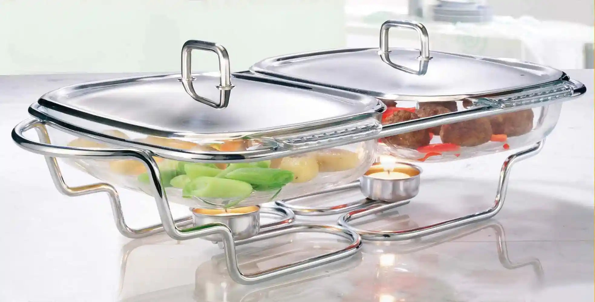Chef Inox Food Warmer, Silver/Clearglass -Damage Box - Safqqa Egypt