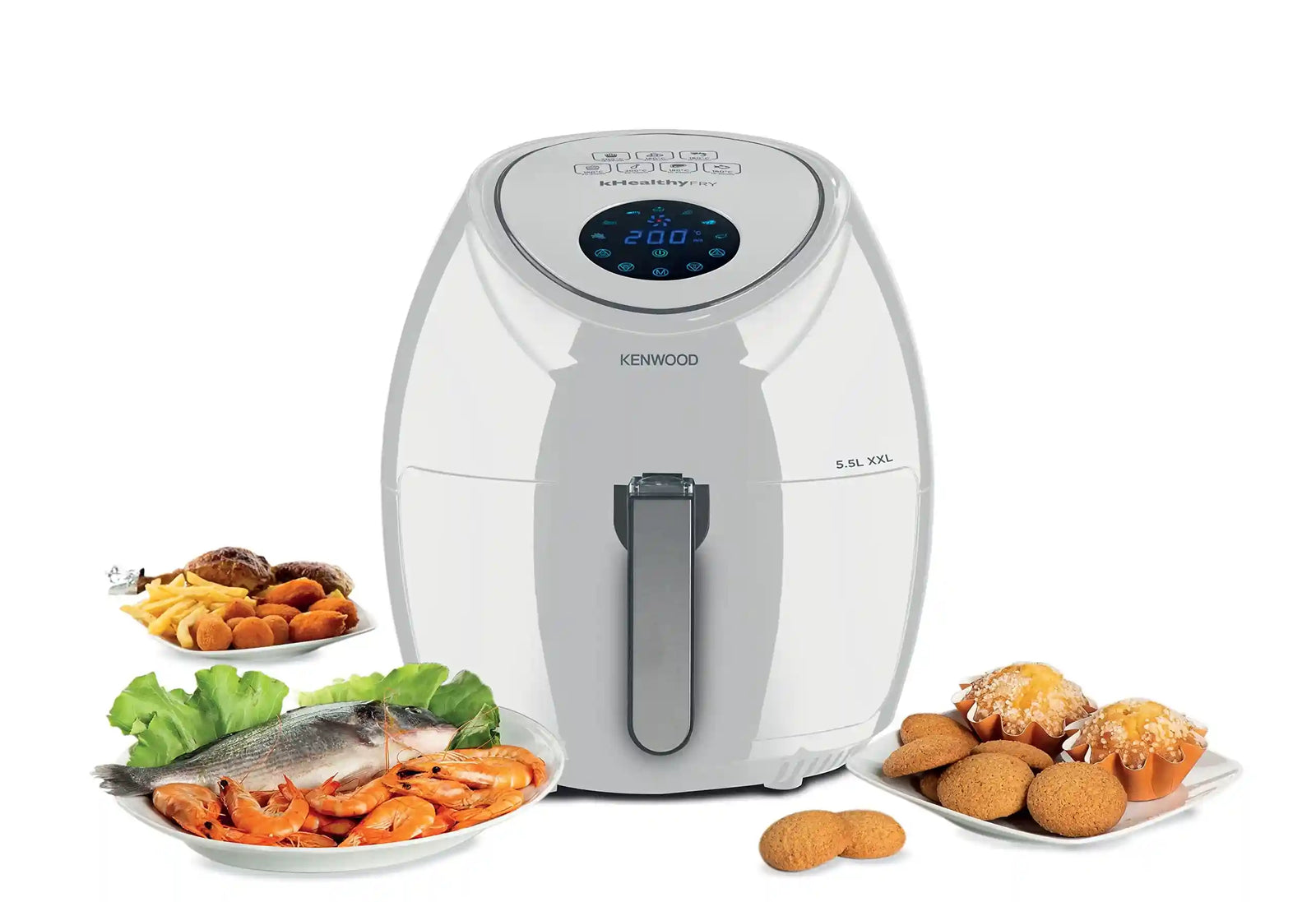 Kenwood Airfryer 5.5l, Large 5.5litre/2.4kg Capacity- White - HFP50.000WH (International Warranty) - 220V supply voltage and 50Hz - Safqqa Egypt