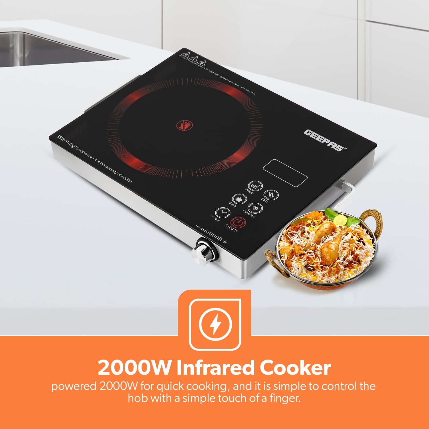 موقد الأشعة تحت الحمراء الرقمي من جيباس GIC6920 جهازاً قوياً وفعالاً لتسهيل عملية الطهي بسرعة وكفاءة. يتميز بتقنية التسخين بالأشعة تحت الحمراء المتطورة التي توفر توزيعاً متساوياً للحرارة وطهيًا موفرًا للطاقة دون لهب مفتوح