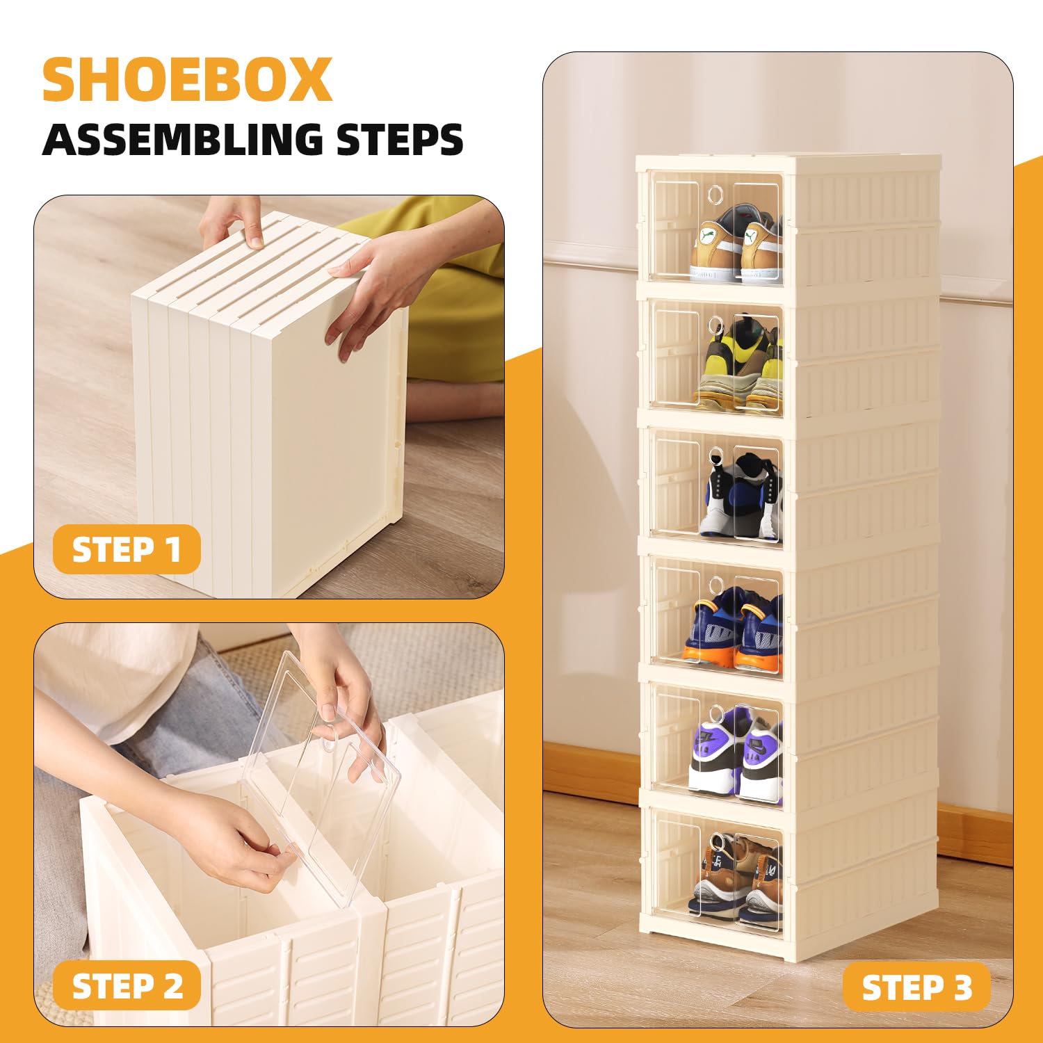 CFBF Foldable Shoe Storage Box – 6-Tier Plastic Cabinet with Clear Door