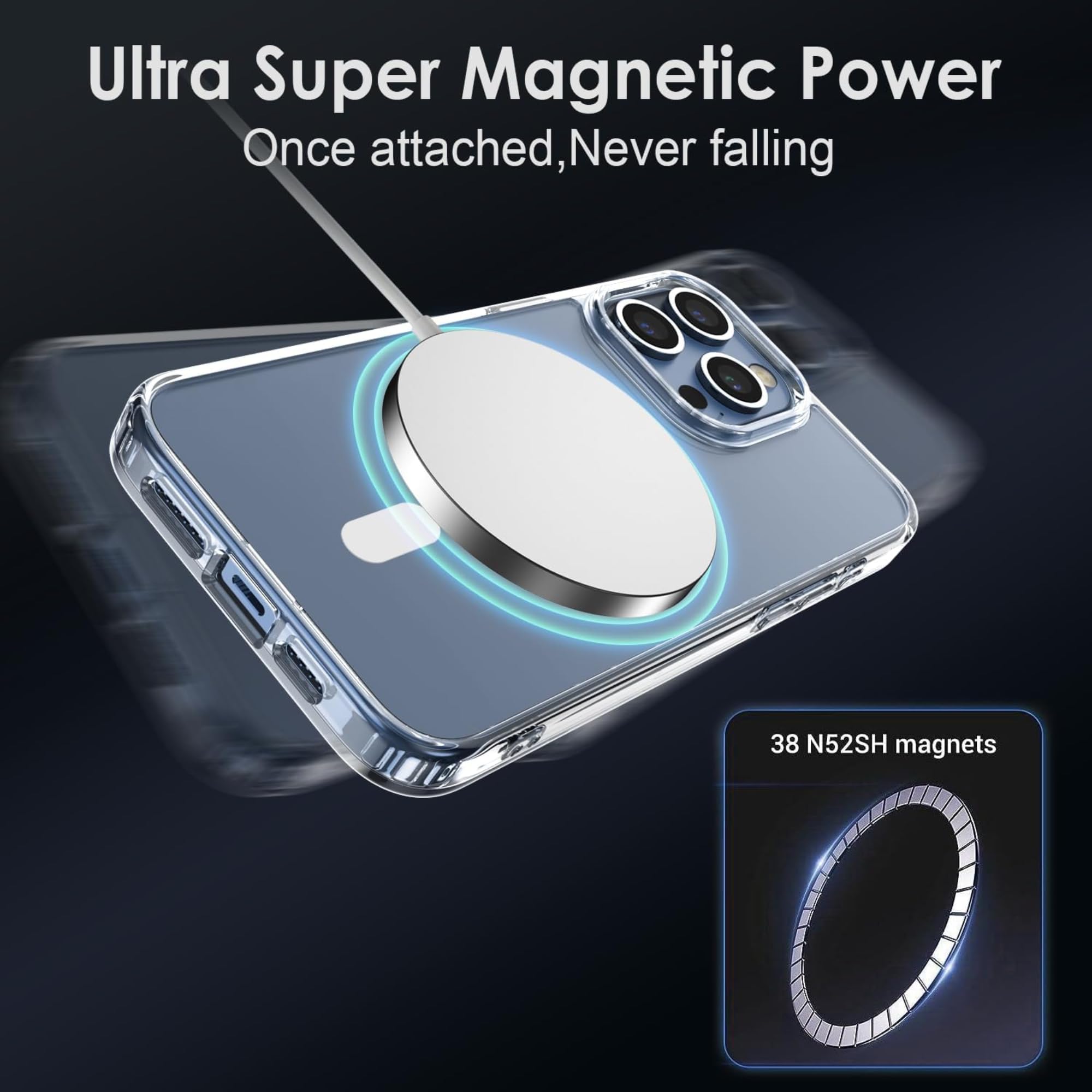 غطاء شفاف كريستالي لهاتف iPhone 15 Pro Max، متوافق مع MagSafe، لا يصفر، مقاوم للصدمات، مضاد للخدوش، خفيف الوزن، نحيف، غطاء خلفي متين، غطاء أكريليك شفاف مغناطيسي لهاتف iPhone 15 Pro Max 6.7"-صندوق تالف