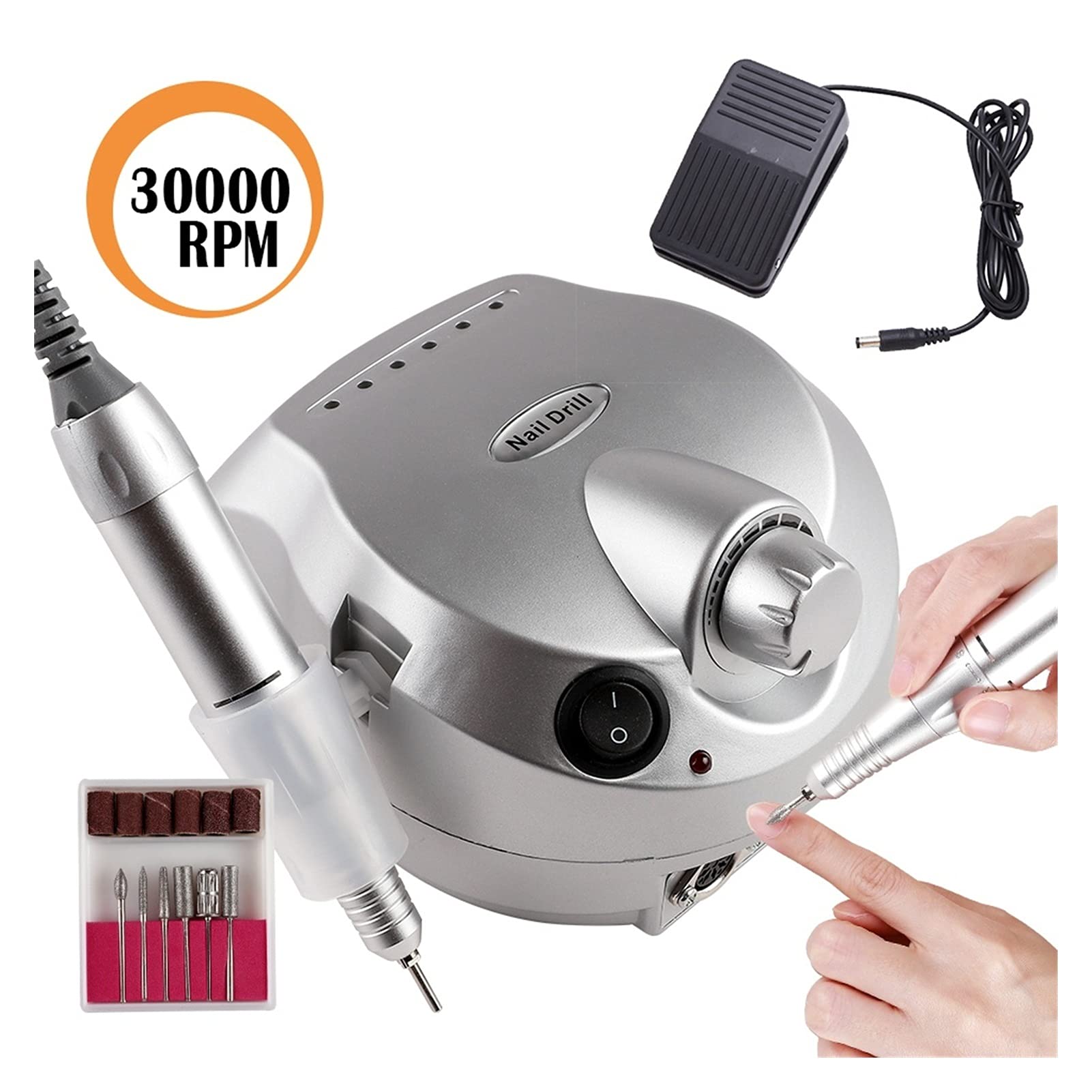 dheik Nail Drill Electric Nail File Drill Machine 30000RPM Nail Drill Machine Electric Nail File With Pedal For Polishing All Gel Nail Art Professional Manicure Kit Set Tools (Color : Pink)