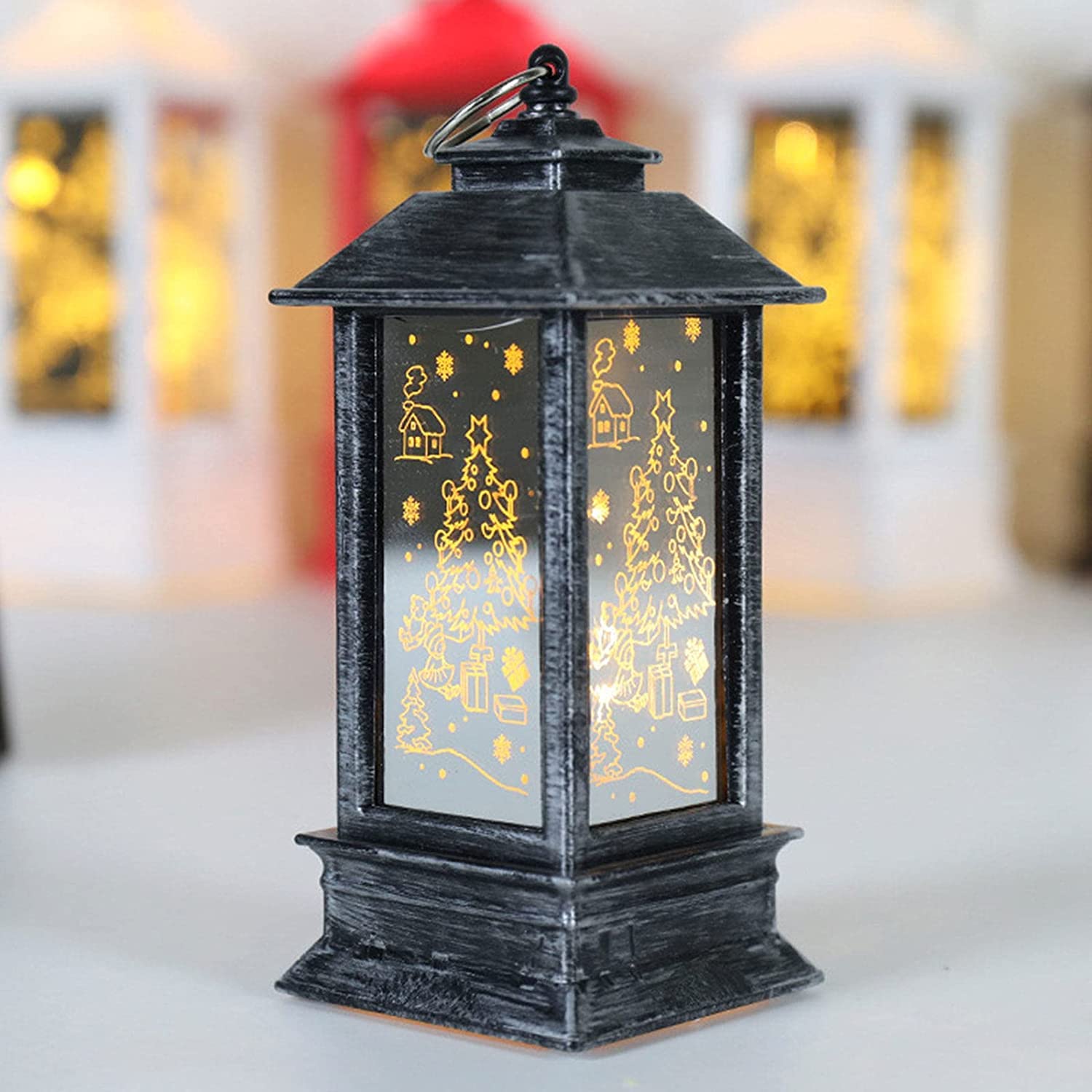 فانوس شمعدان كريسماس – مصباح ليلي مزين بسانتا وكل رجل الثلج