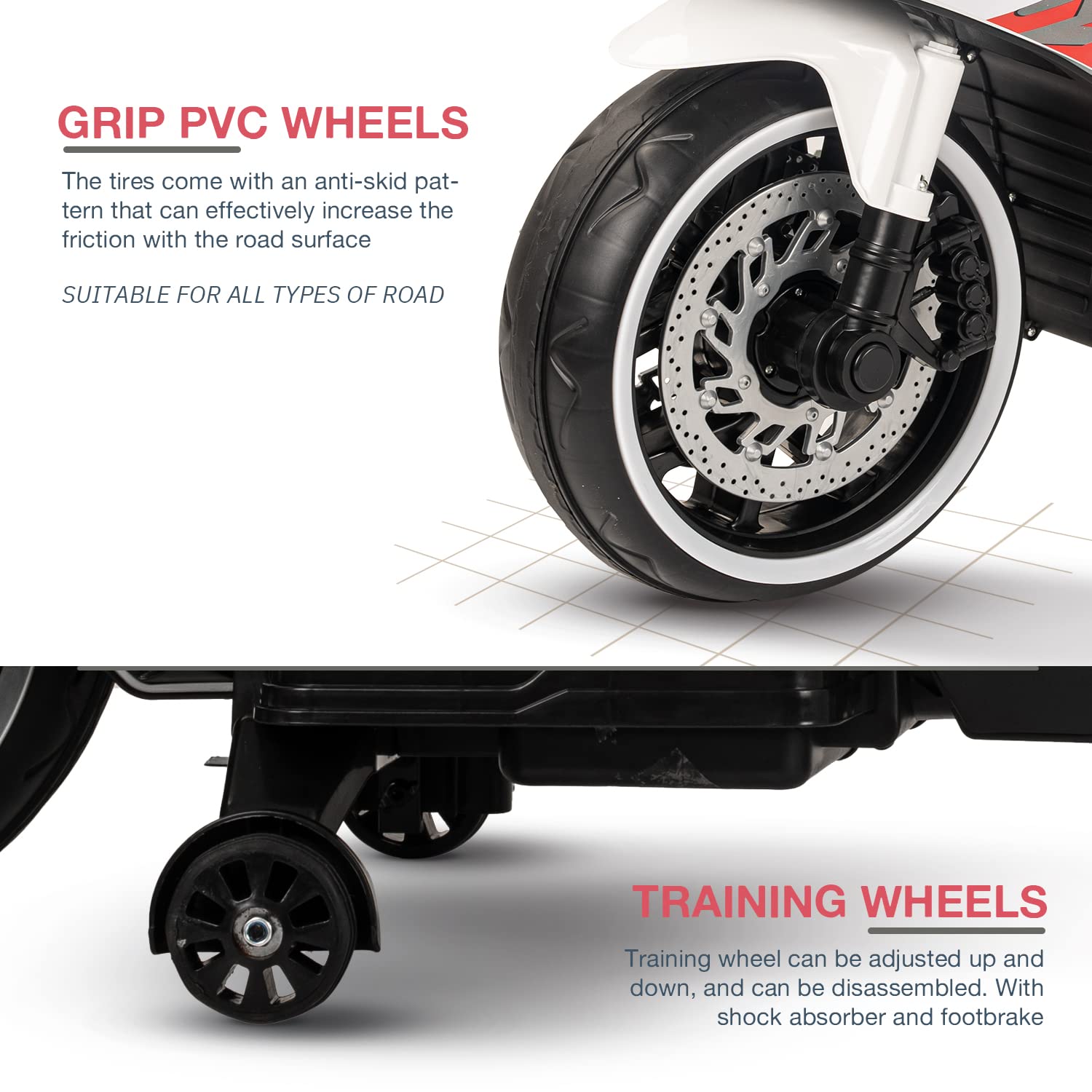 دراجة كهربائية برافو تعمل بالبطارية قابلة لإعادة الشحن دراجة سباق مزودة بأضواء وموسيقى لعبة ركوب للأطفال مناسبة للأولاد والبنات من عمر 3 إلى 8 سنوات من بايبي