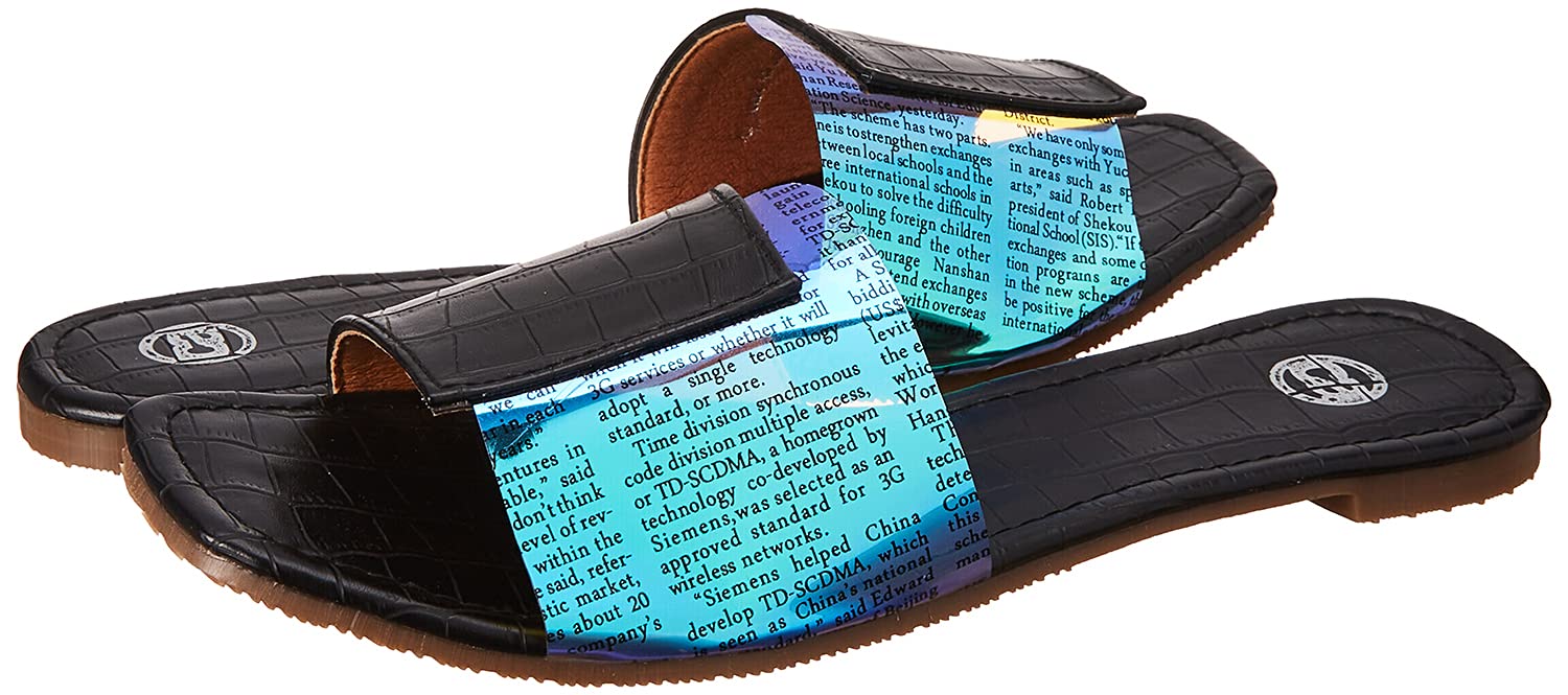 Club Aldo Letter Print Square Toe Slides for Women