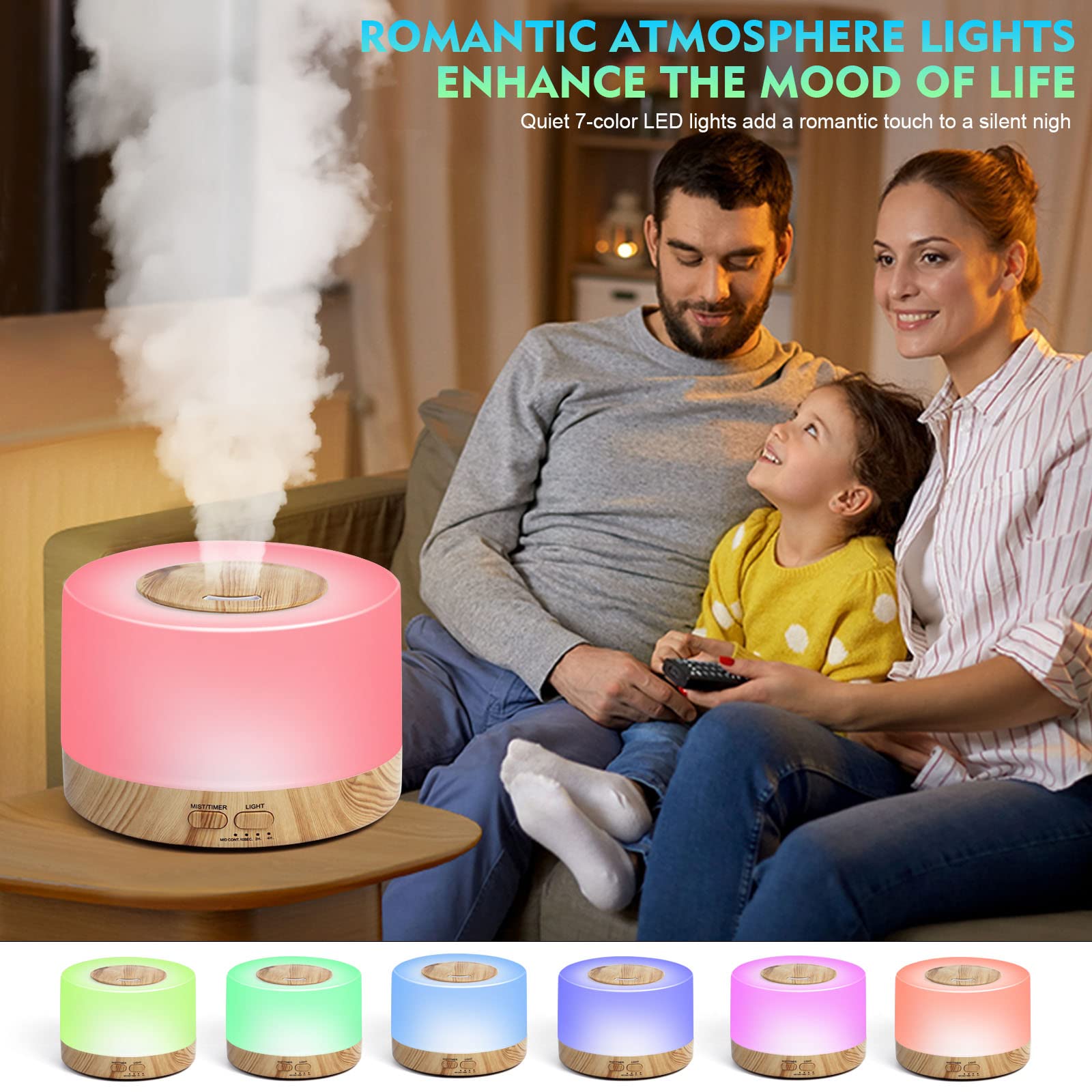 Sky-Touch  Essential Oil Aroma Diffuser 700ml, Upgraded Aromatherapy Diffuser with 4 Timer and 7 Color Lights, Cool Mist Humidifier with Auto Shut-off Function, Diffuser for Home Bedroom Office