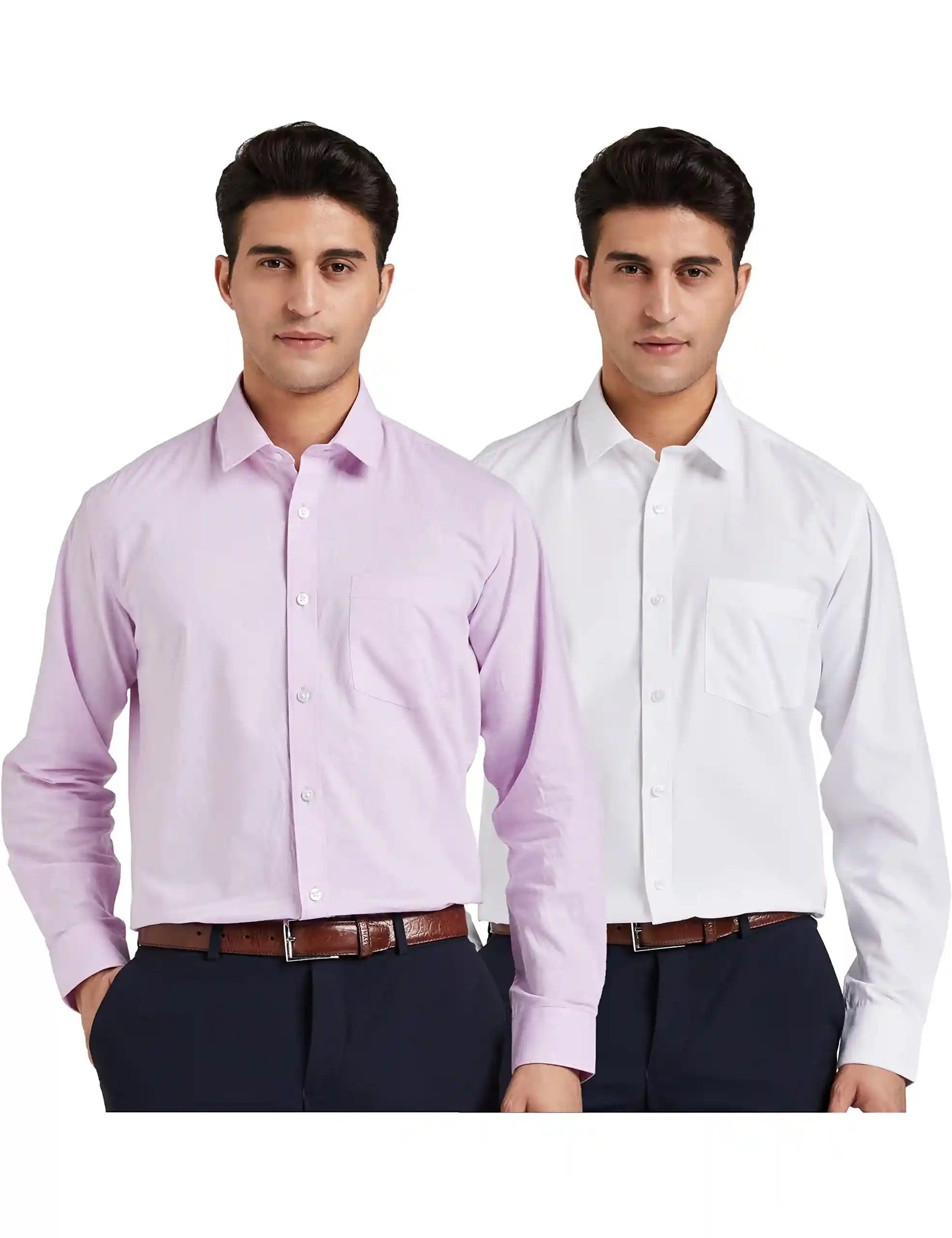 Amazon Brand - Symbol Men's Solid Loose Fit Full Sleeve Formal Shirt (Combo Pack of 2) (SS18-SMFS-209_ - Safqqa Egypt