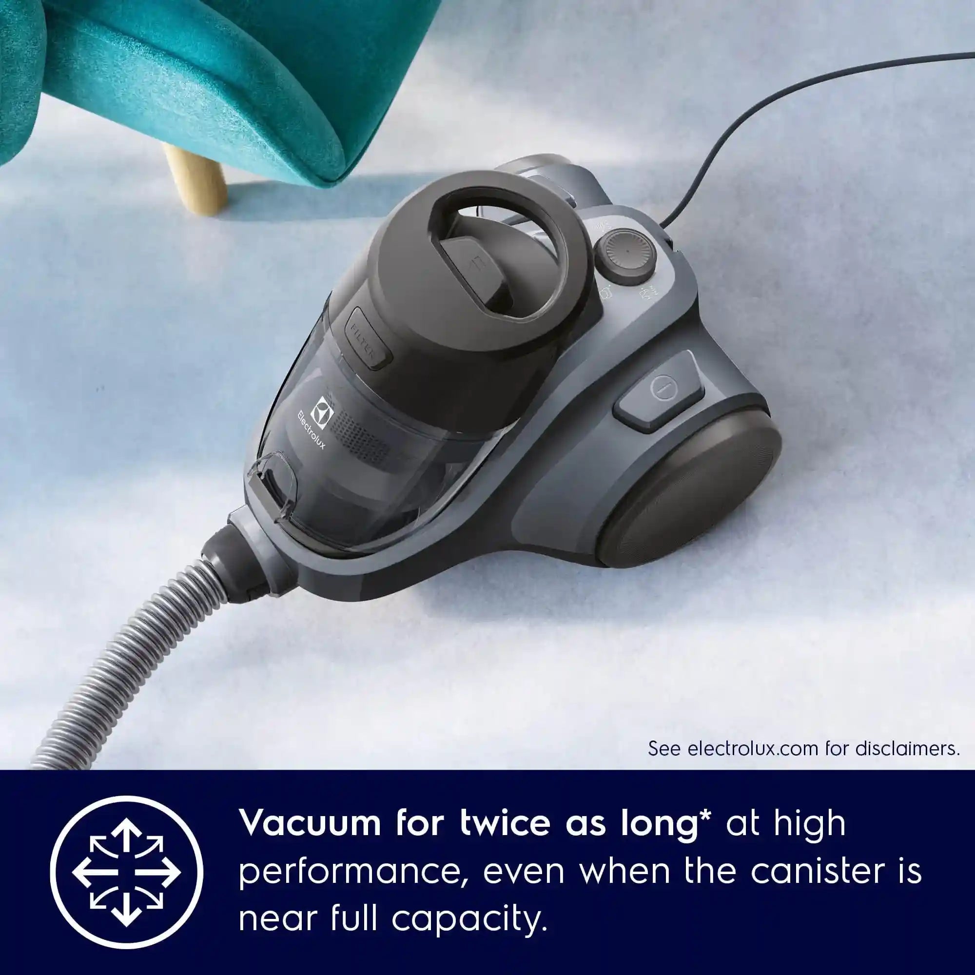 Electrolux 2000W Canister Bagless Vacuum Cleaner with 4 Steps Filtration & Washable Filter for Pet Hair, Carpet, Tile, Hard Floor, 1.8L Dust Capacity, Easy Emptying with Single Button Release, EC412DB- Have Scratches And It has a simple cut - Safqqa Egypt